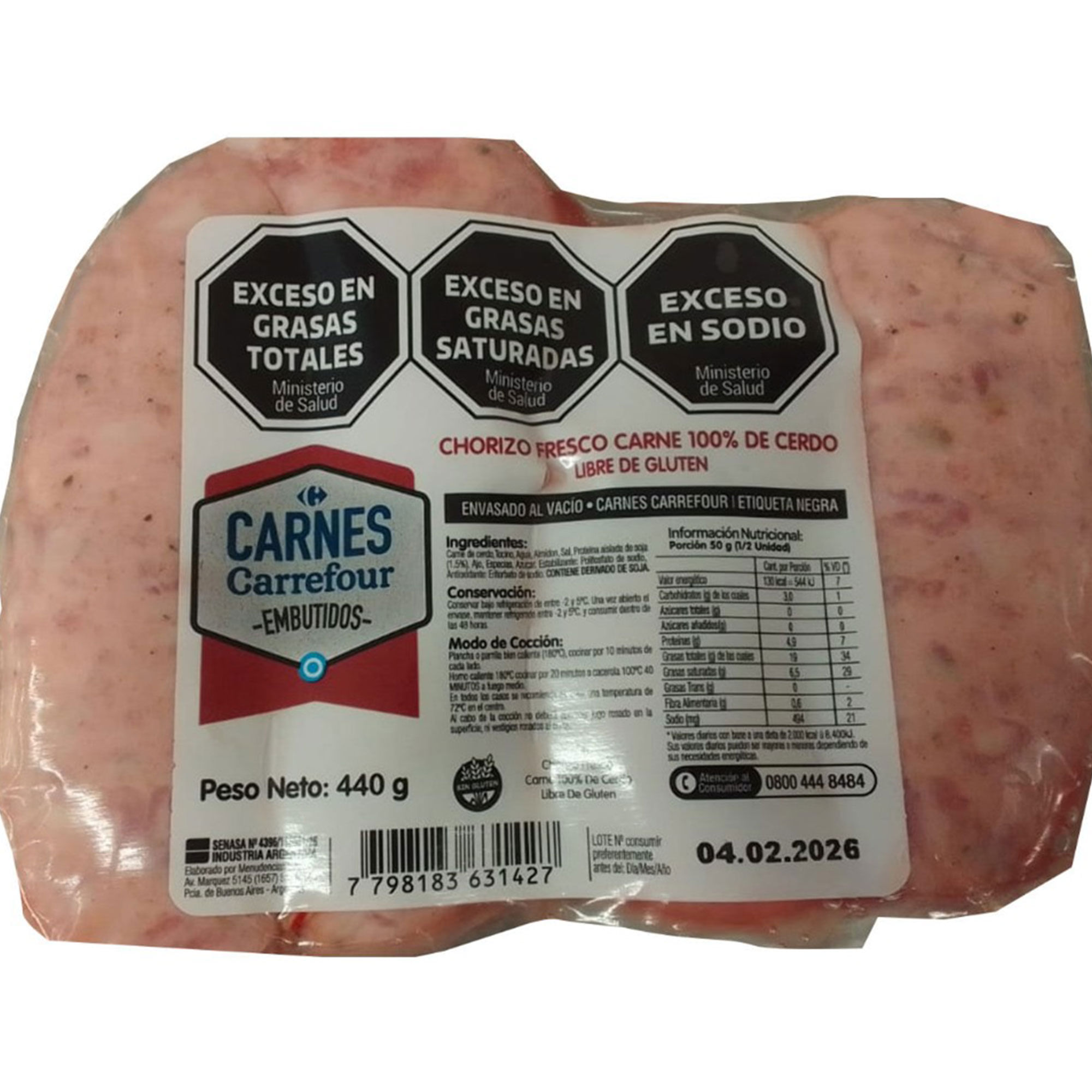 Chorizo puro cerdo Carrefour 400 grs