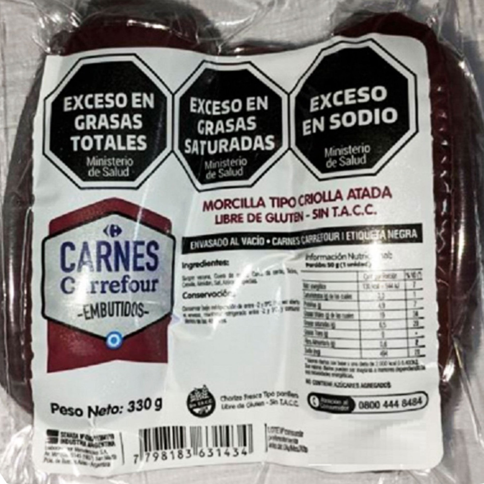 Morcilla tipo criolla atada Carrefour 330 g x 3 uni