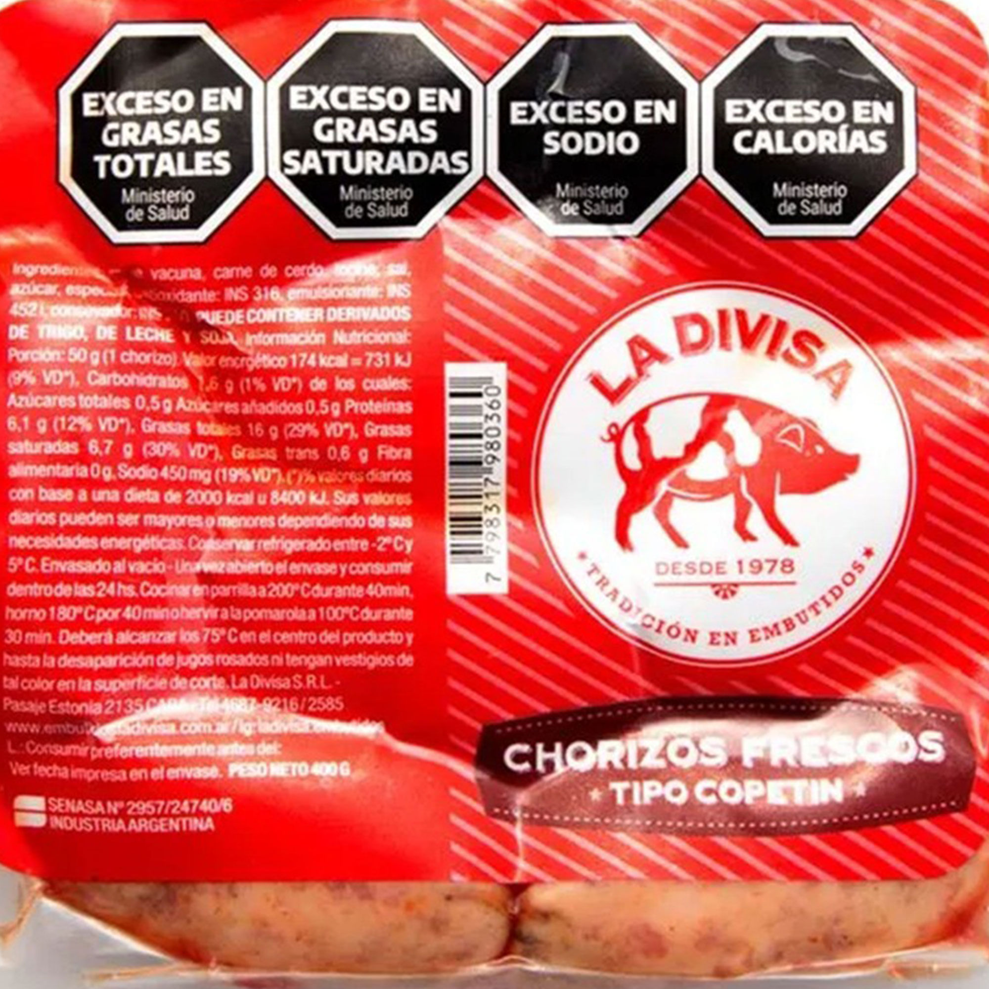 Chorizo tipo copetín La Divisa 400 g.