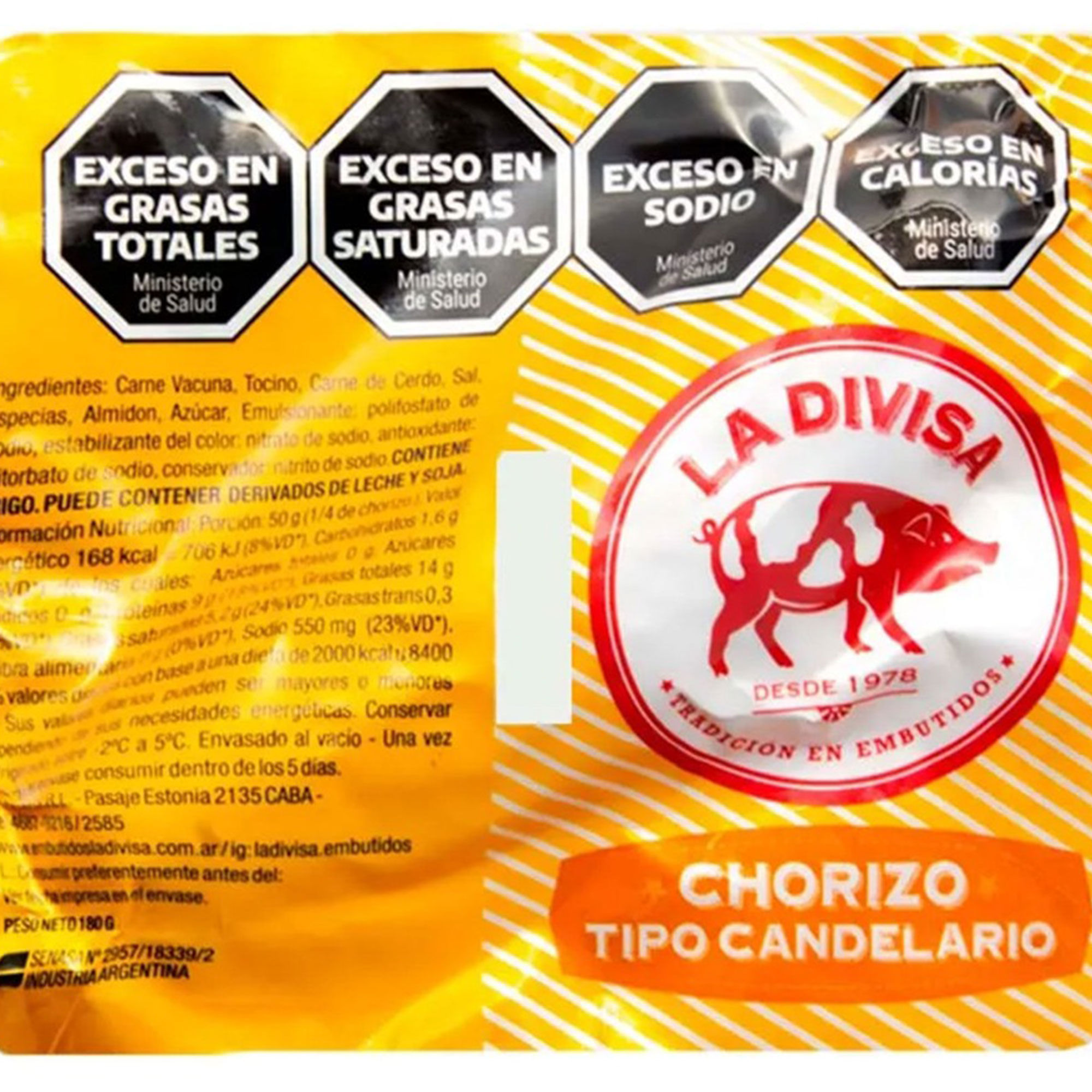 Chorizo candelario al vacio La Divisa 180 grs