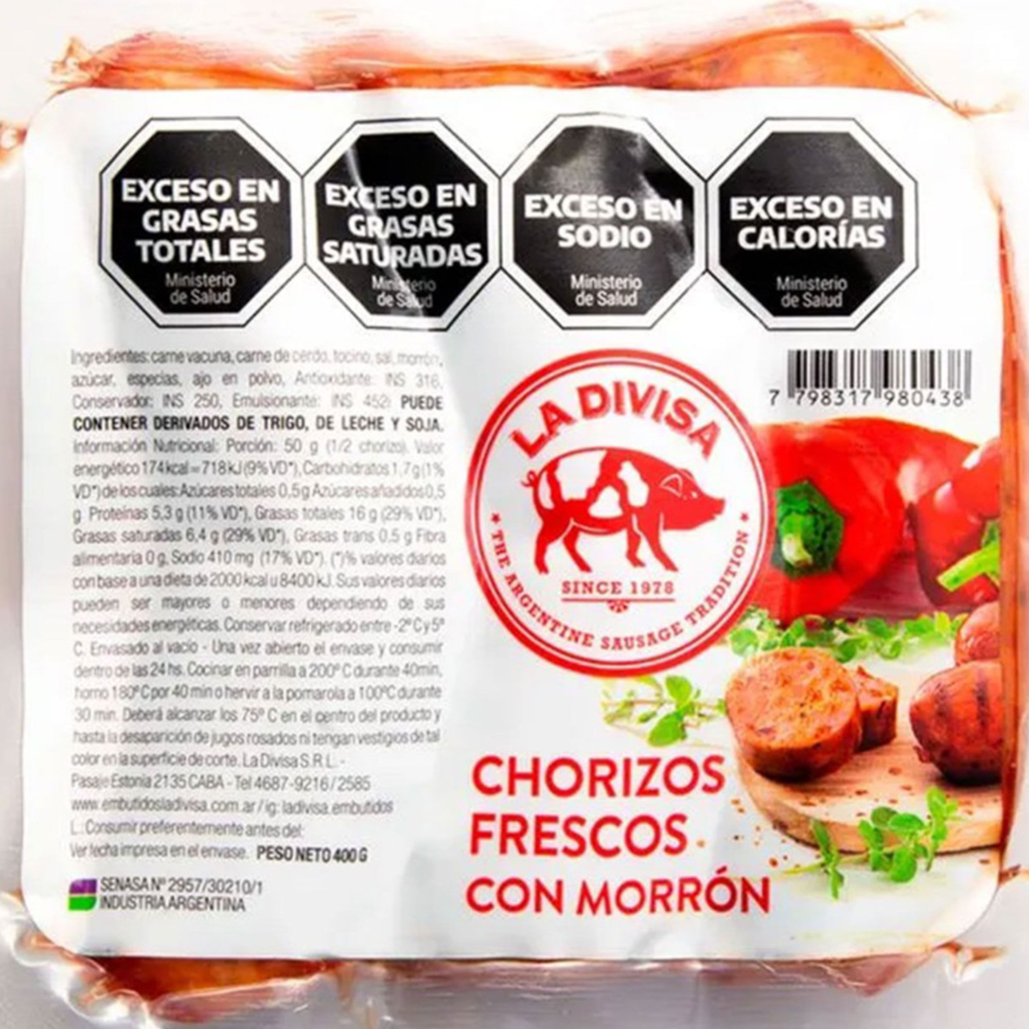 Chorizo fresco al morrón La Divisa 400 grs