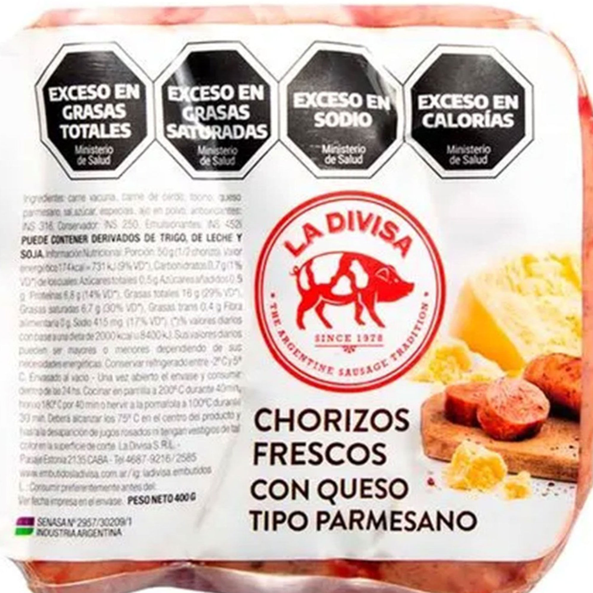 Chorizo con queso parmesano La Divisa 400 grs