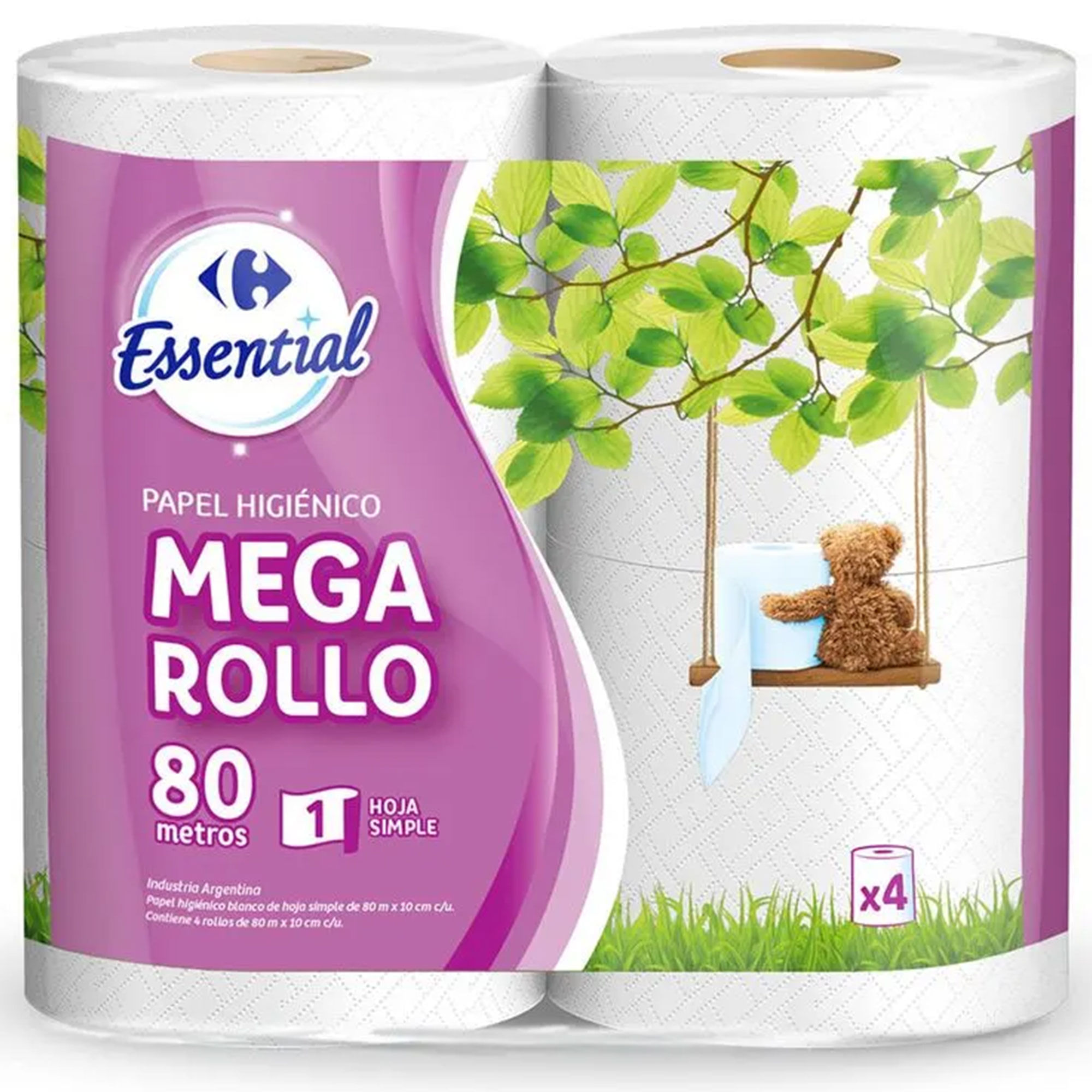 Papel higiénico hoja simple Carrefour Essential x4 80 mts