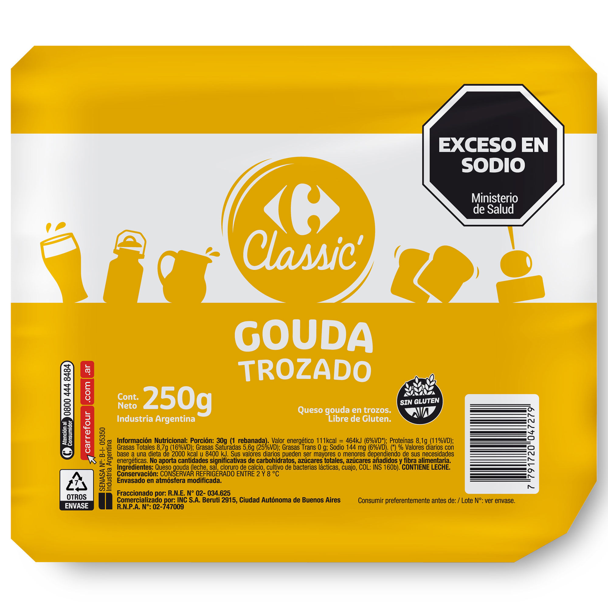 Queso gouda en trozo Carrefour Classic 250 grs