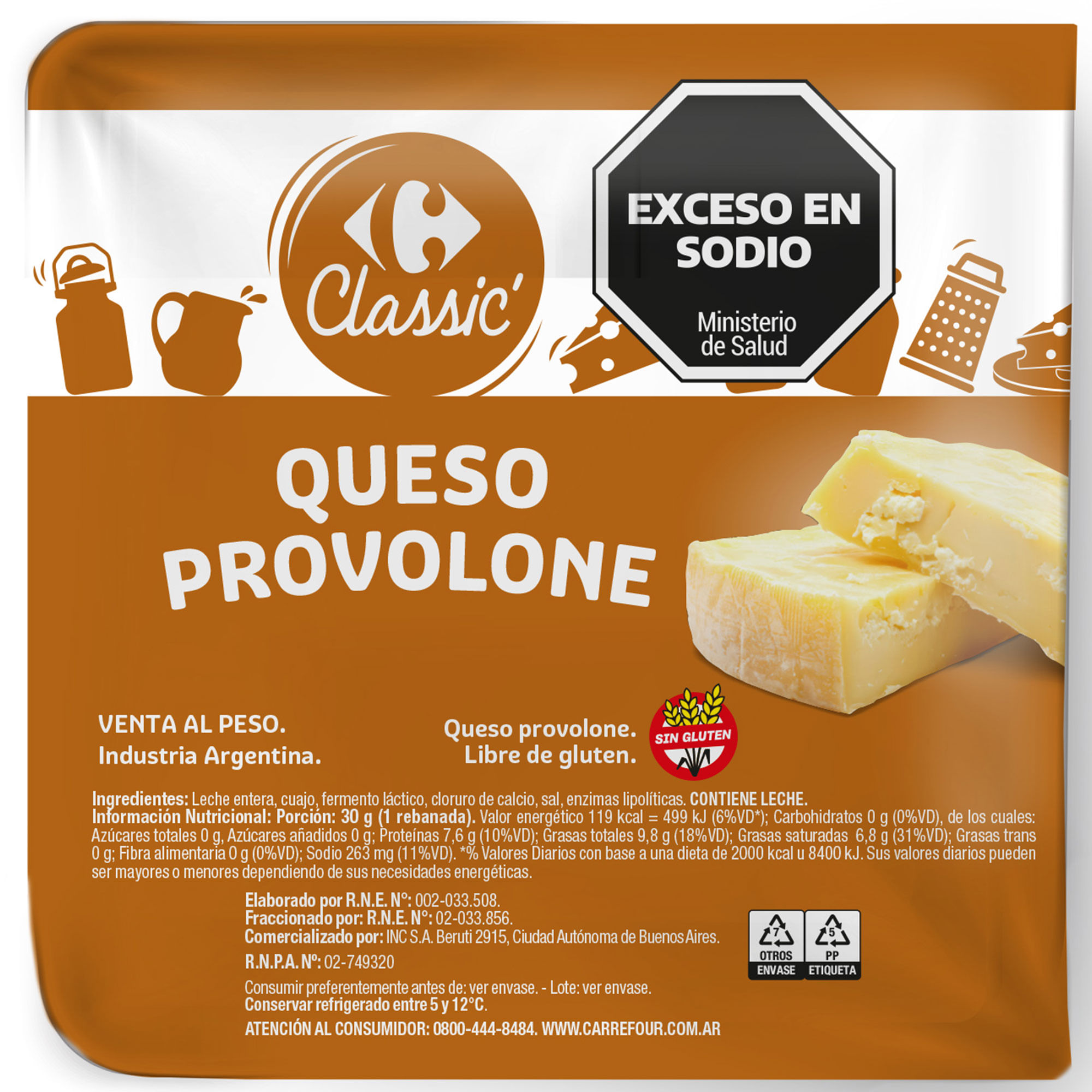 Queso provolone trozado Carrefour Classic x kg