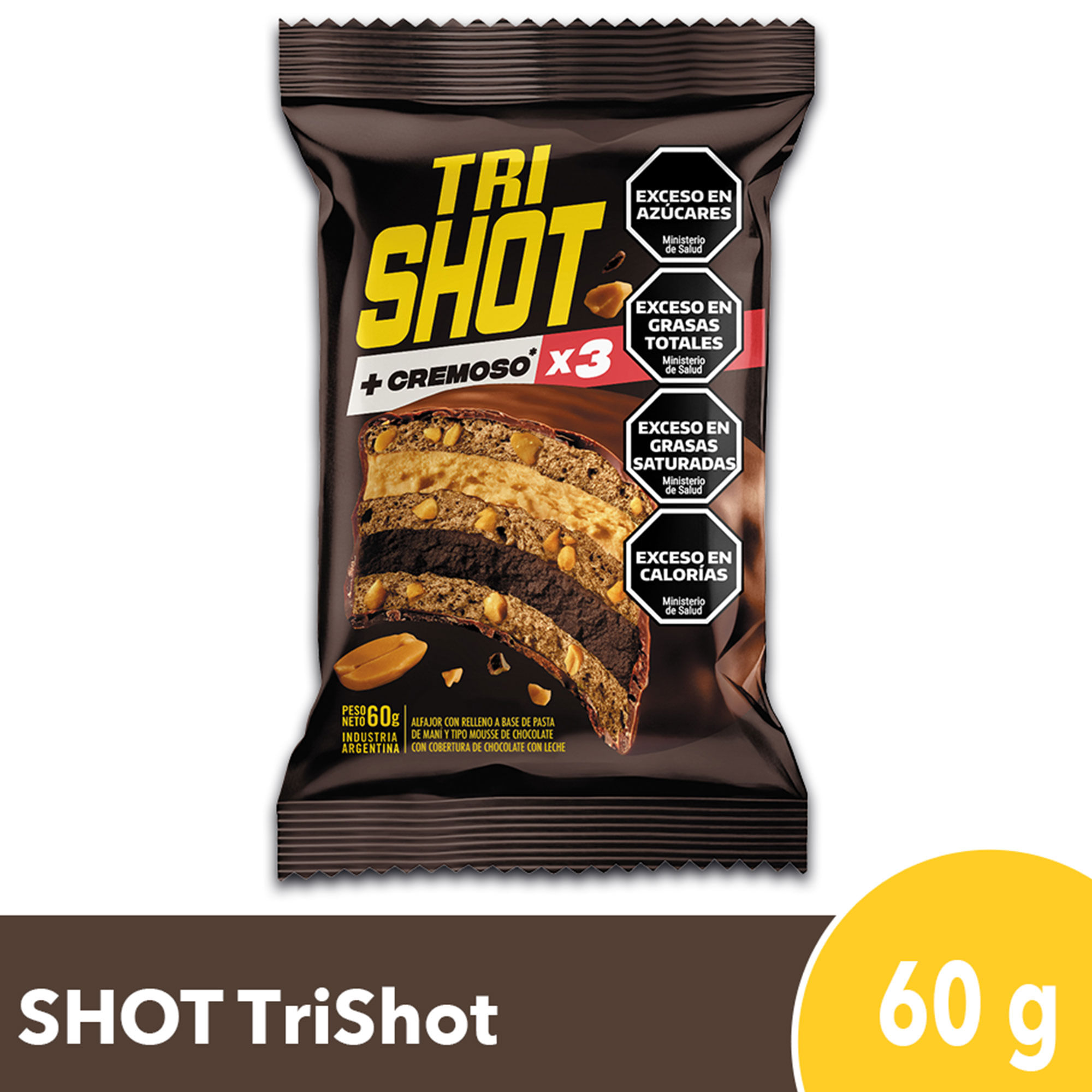 Alfajor triple SHOT con maní 60 g