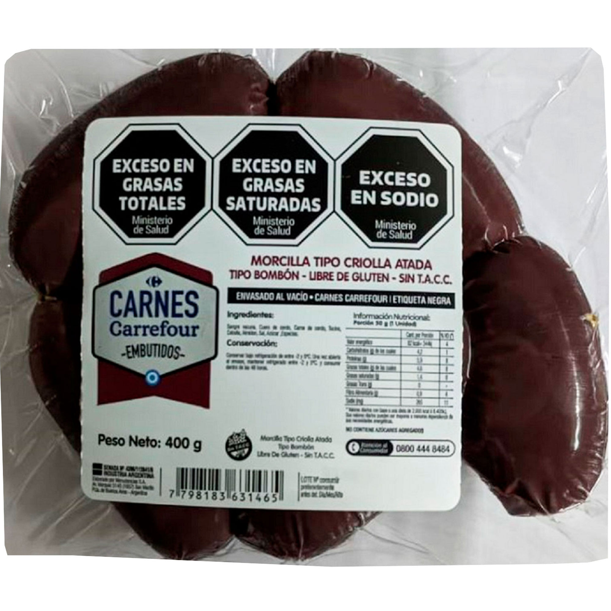 Morcilla bombón Carrefour 400 g x 6 uni