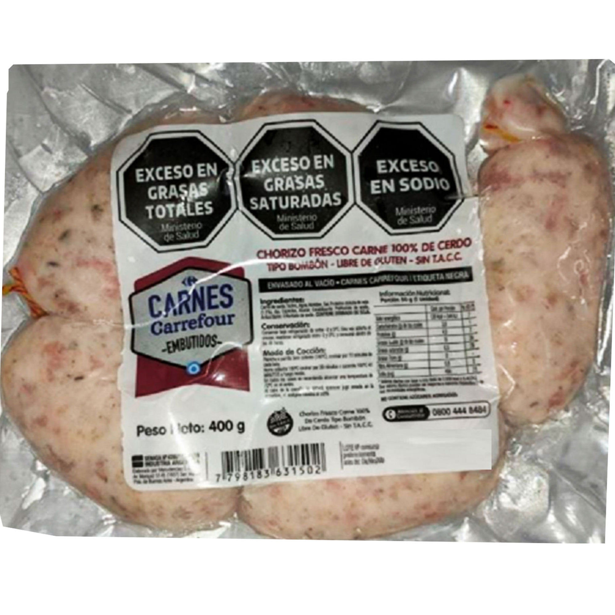 Chorizo puro cerdo bombón Carrefour 400 g x 6 uni