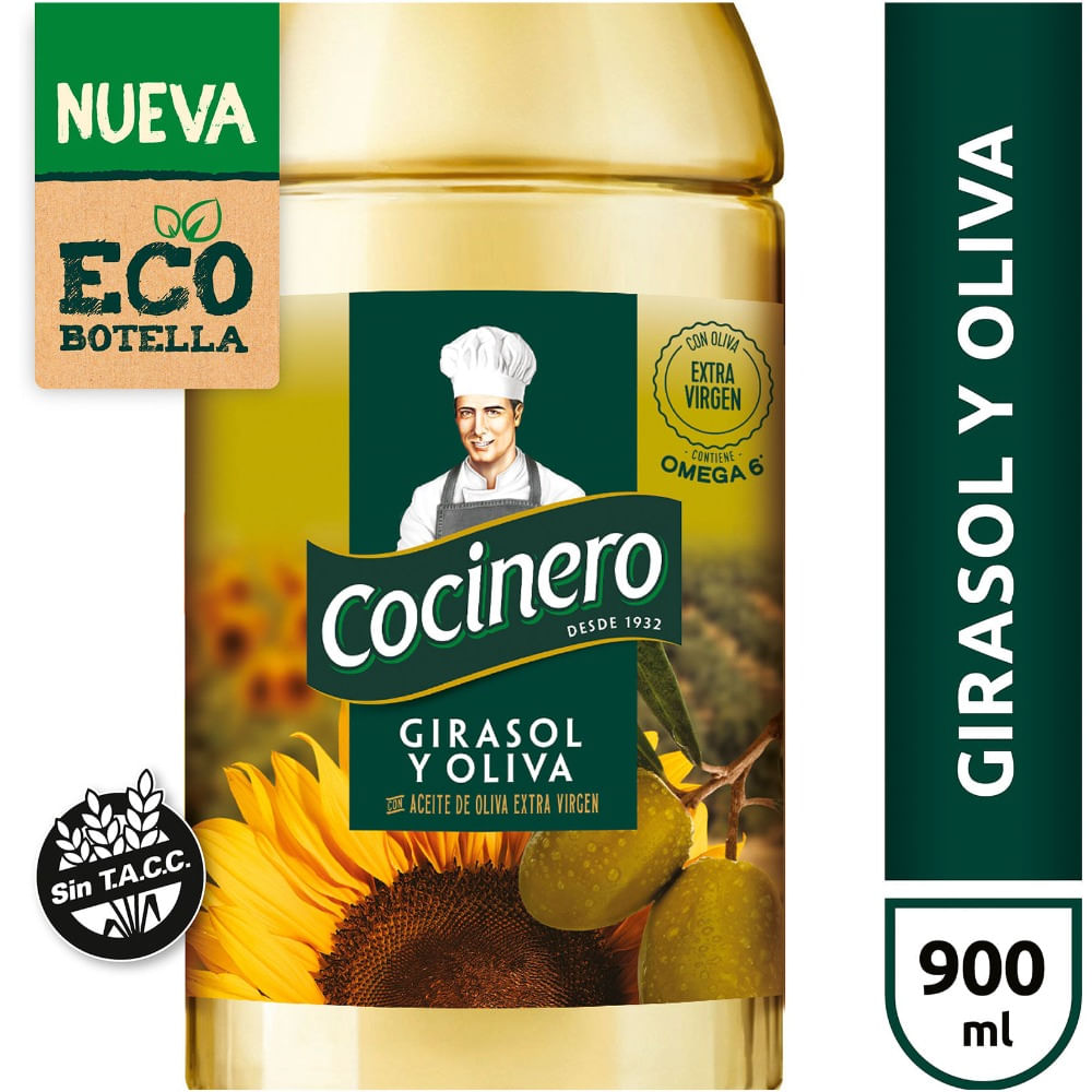 Aceite mezcla Cocinero girasol oliva pet 900 ml.