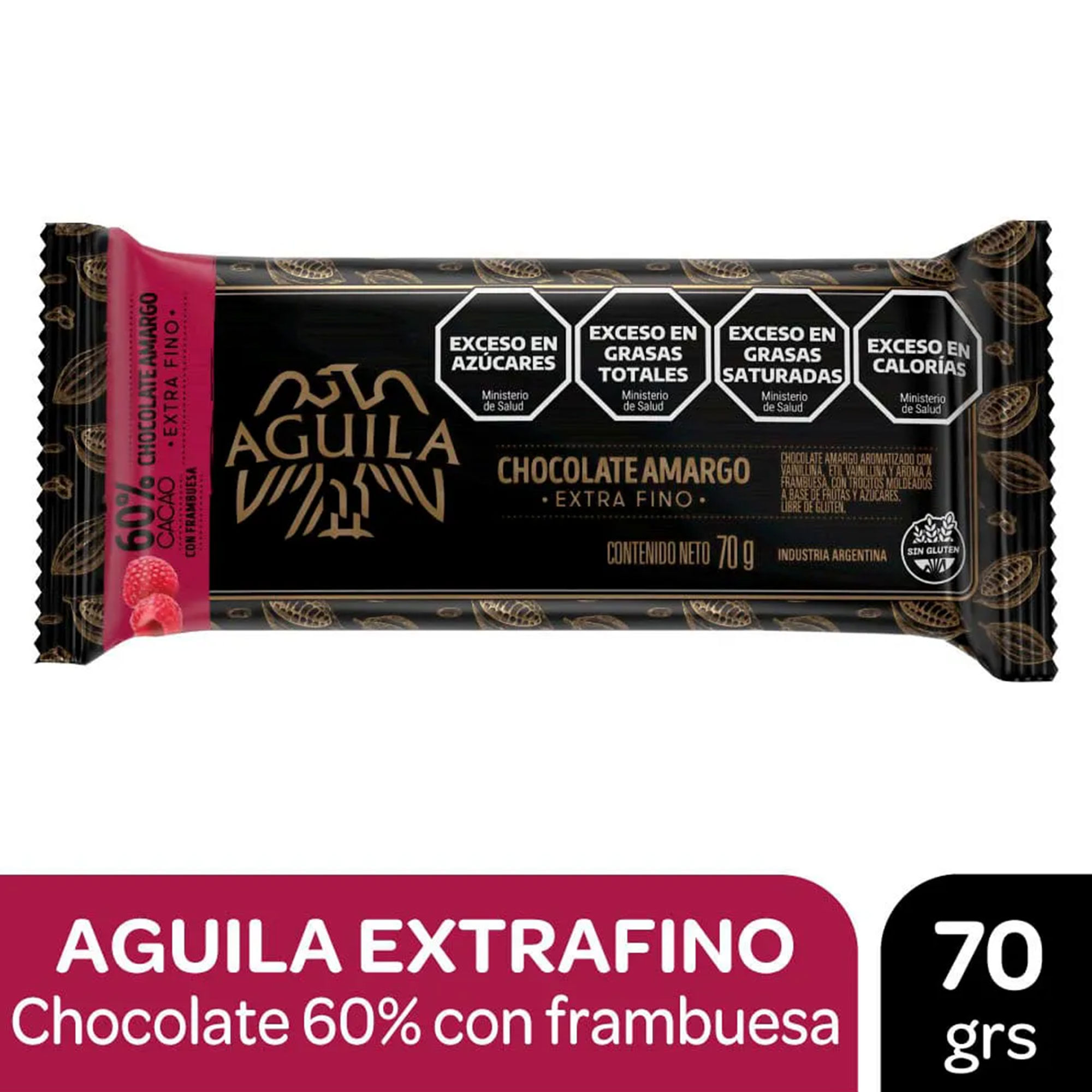 Tableta 60% cacao y frambuesas Aguila 70 grs