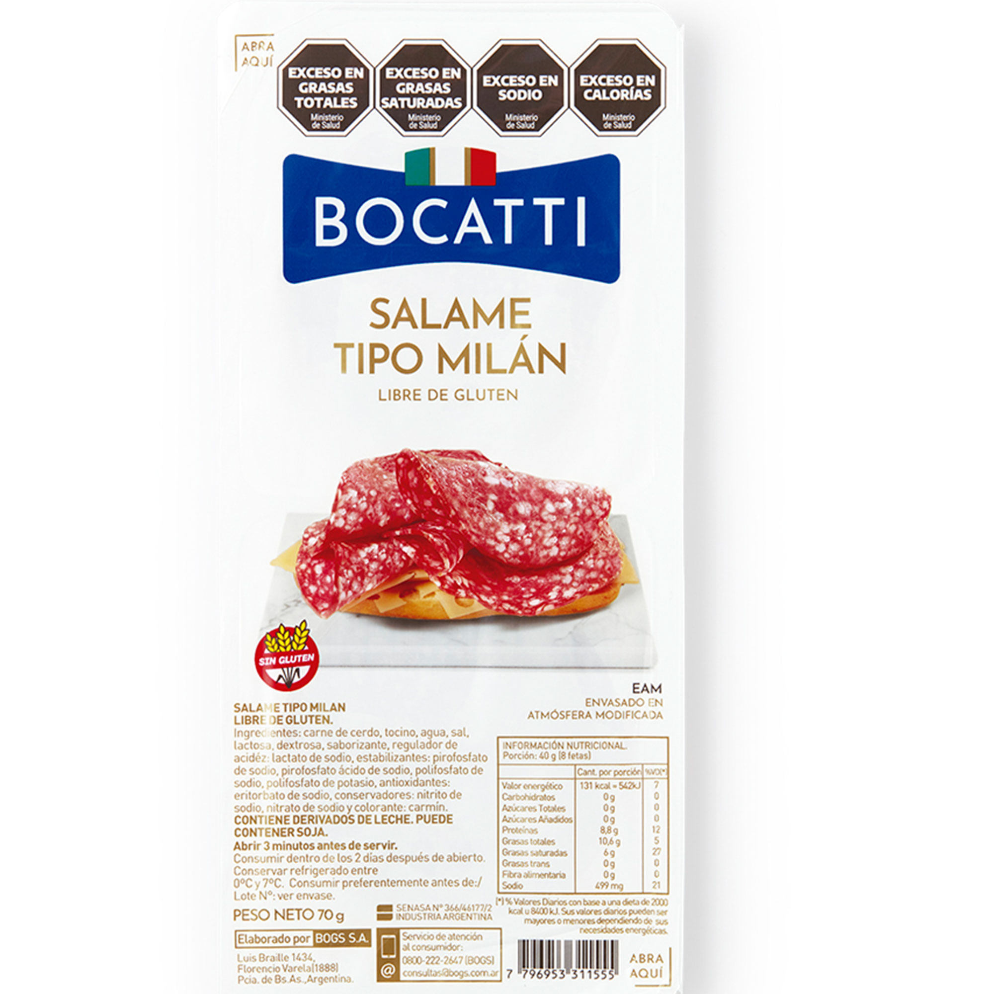 Salame milán Bocatti feteado 70 g.