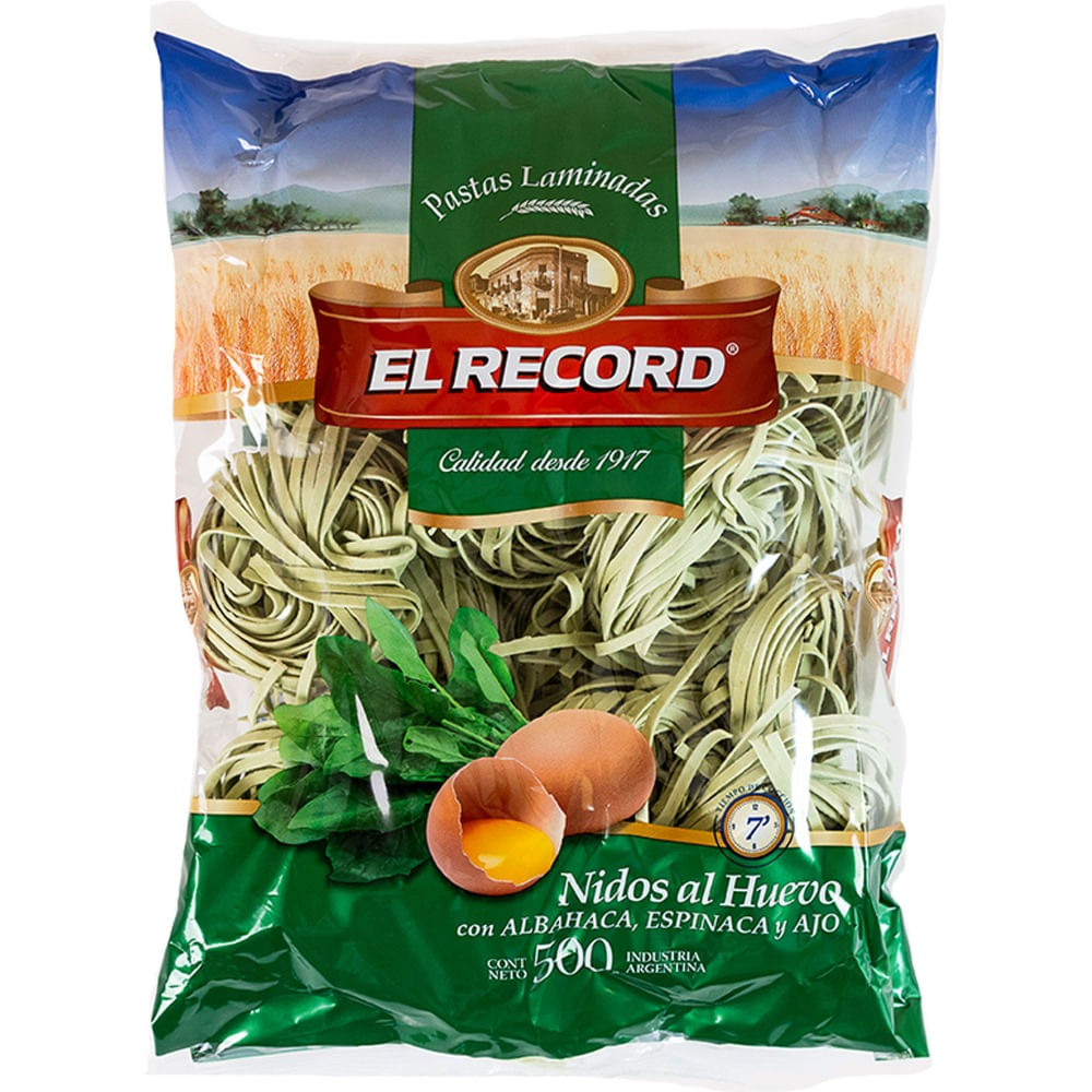 Fideos nido El Record al huevo con espinaca 500 g.