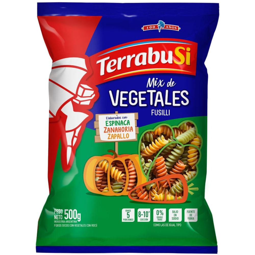 Fideos tirabuzón Terrabusi 3 vegetales 500 g.