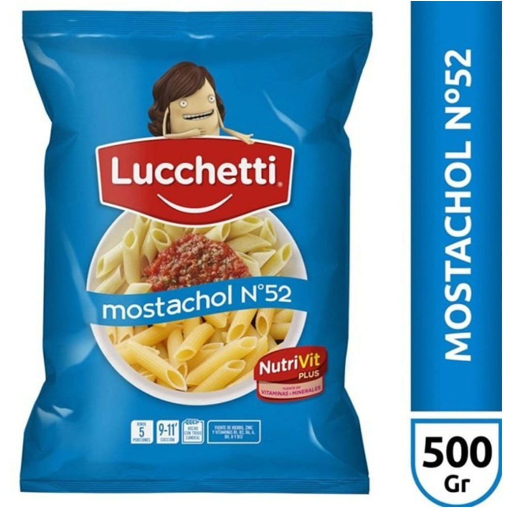 Fideos mostacholes N52 Lucchetti rayado 500 g.