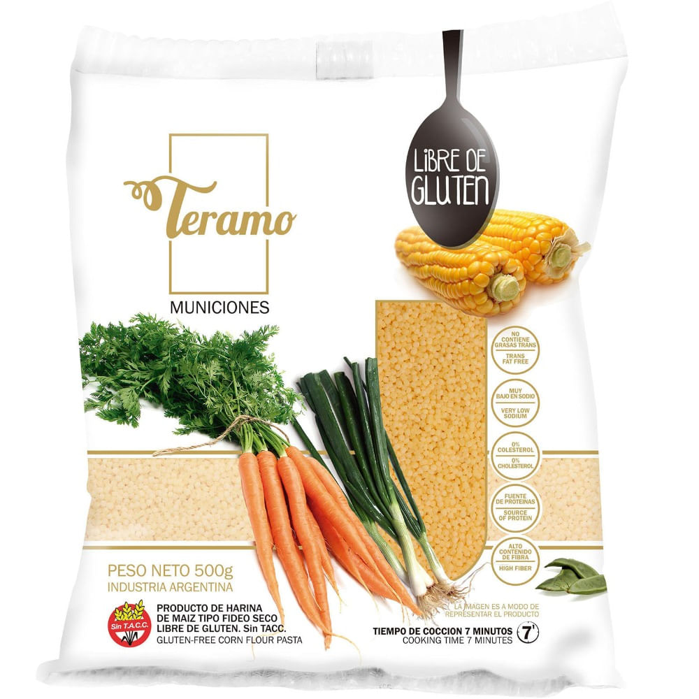 Fideos municiones Teramo sin TACC 500 g.
