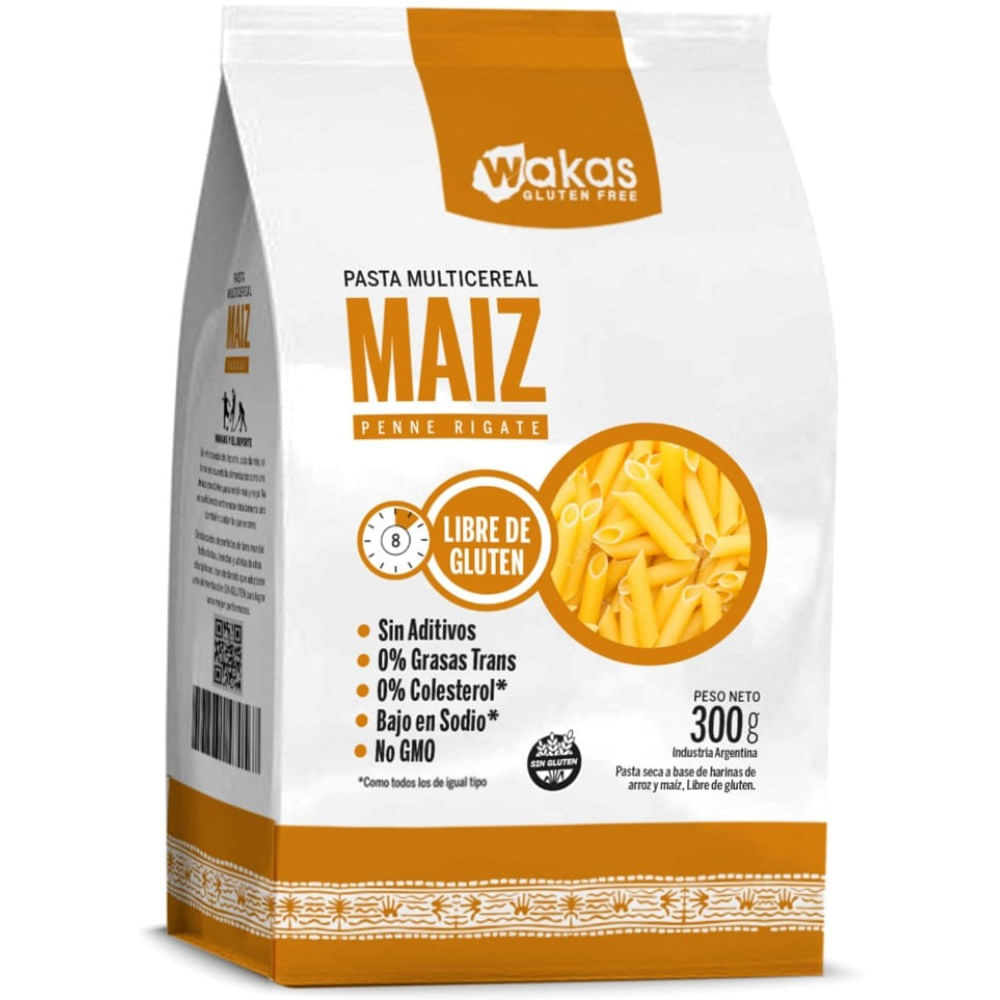 Fideos de arroz sin tacc Wakas penne rigante con maíz 300 grs