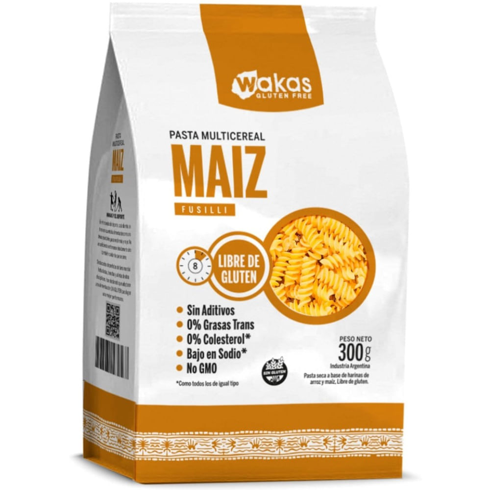 Fideos de arroz sin tacc Wakas fusilli con maíz 300 grs