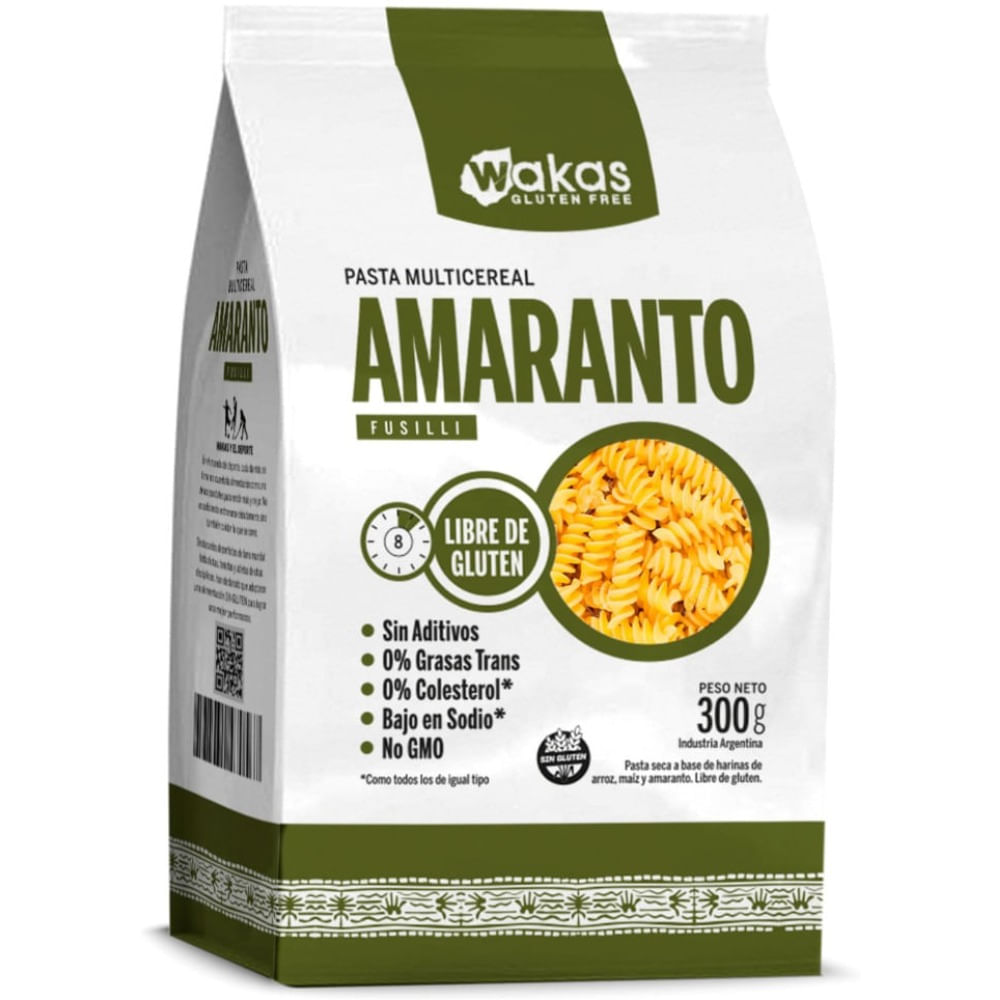 Fideos fusilli sin tacc Wakas amaranto 300 grs