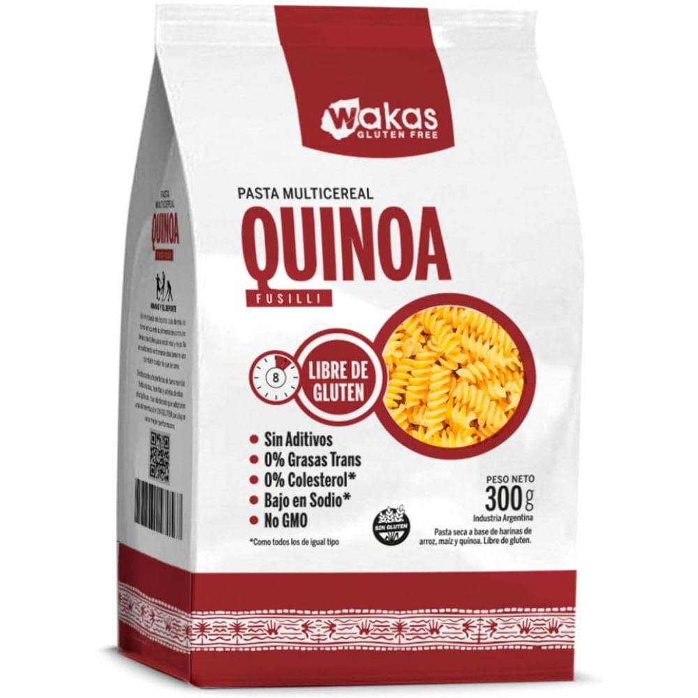 Fideos de arroz sin tacc Wakas fusilli con quinoa 300 grs
