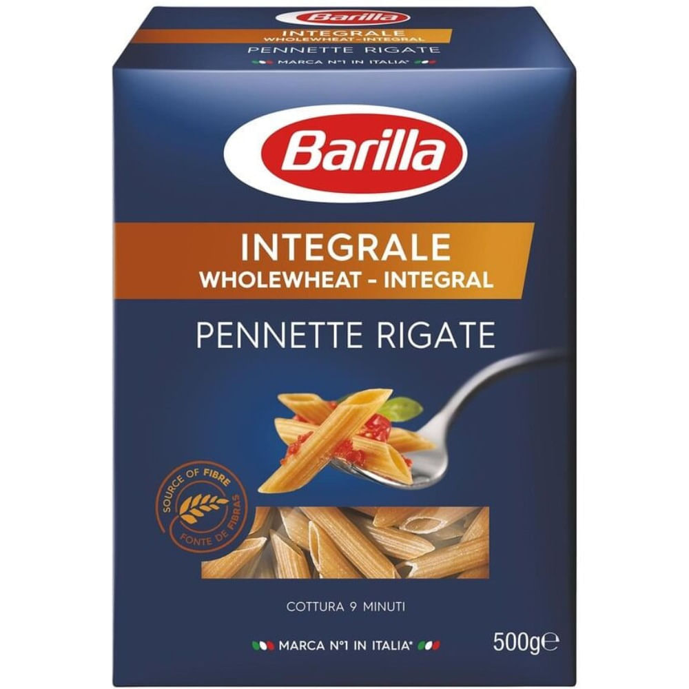Fideos penne rigate Barilla integral 500 g.