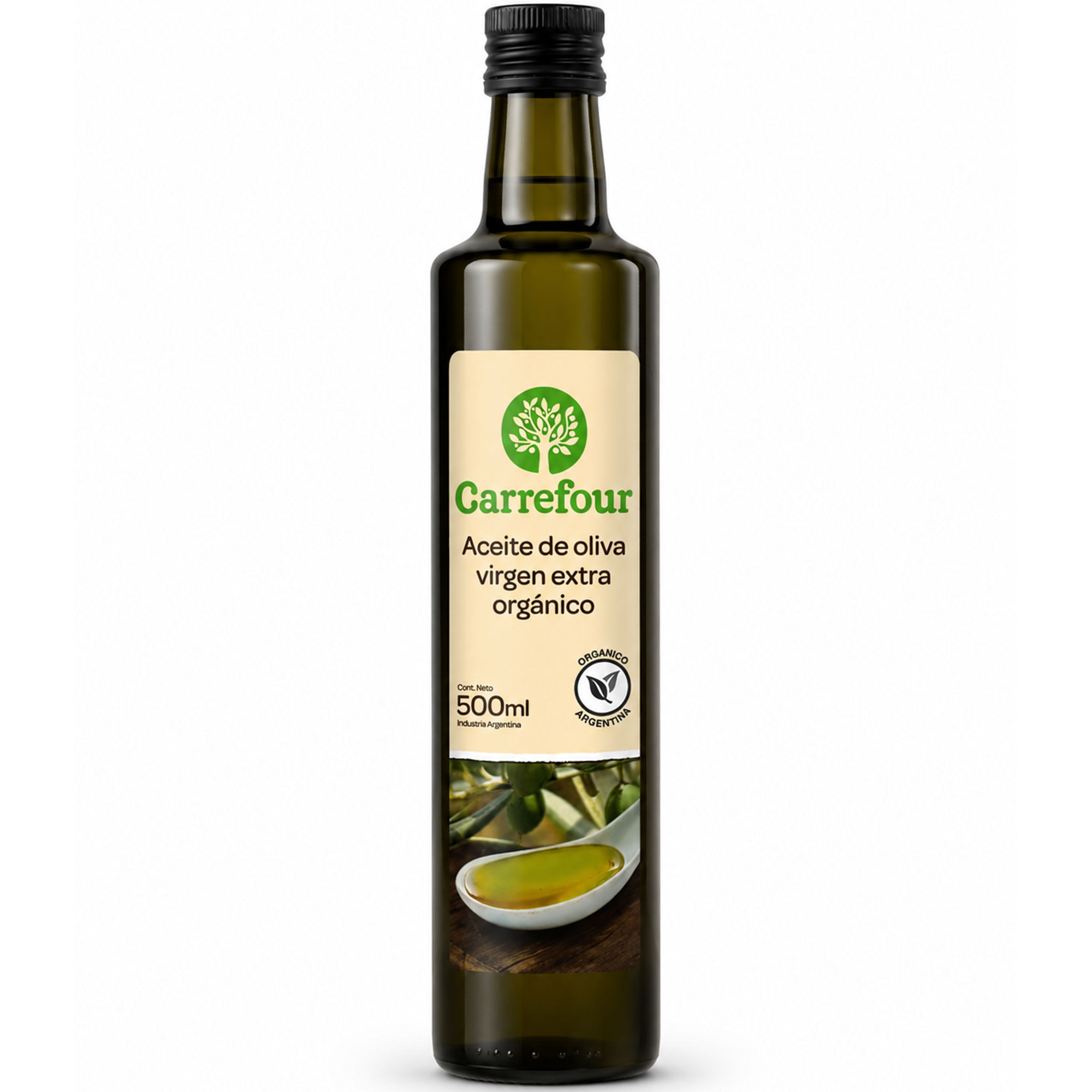 Aceite de oliva Carrefour extra virgen orgánico botella 500 cc.