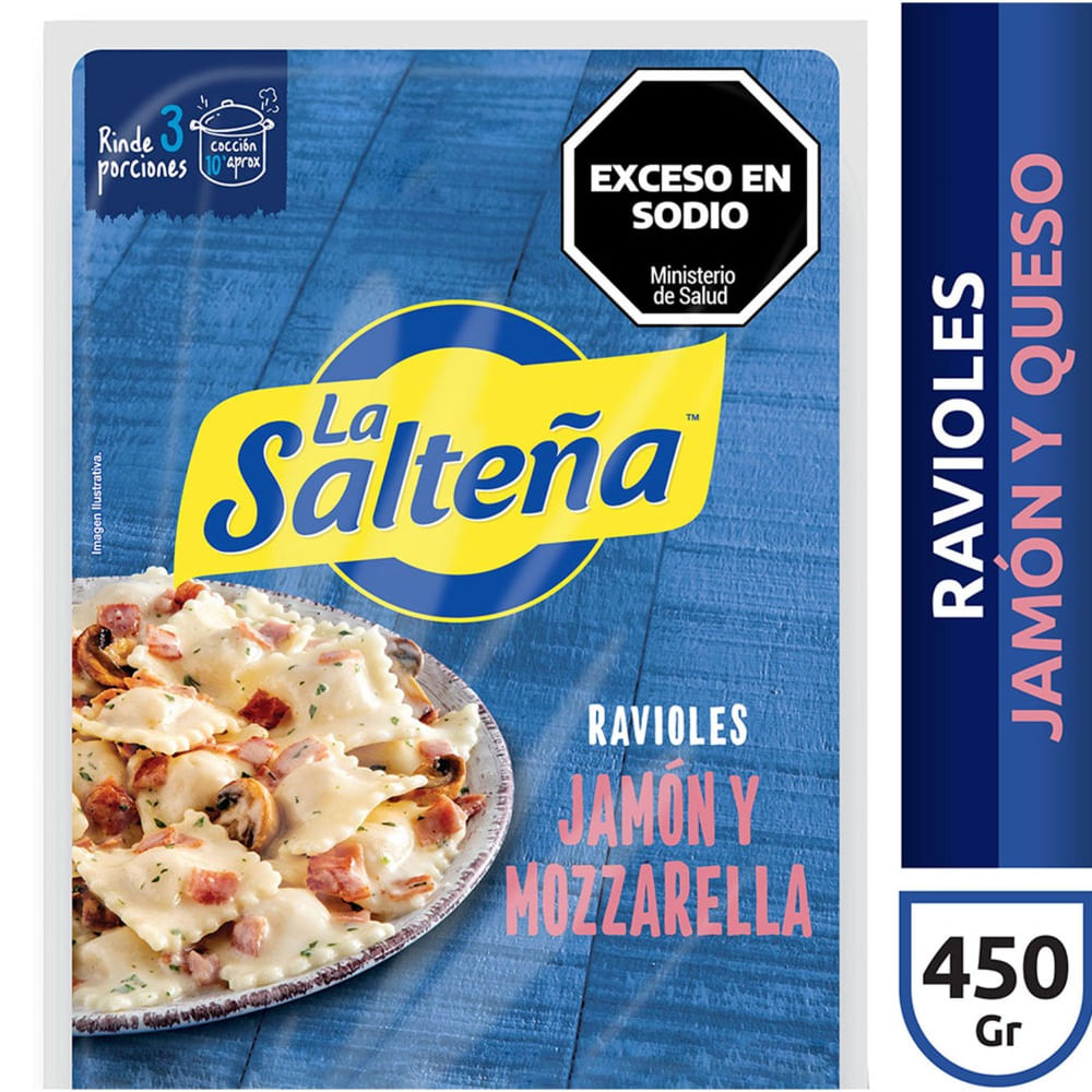 Ravioles La salteña de jamón y muzzarella en blister 450 g.