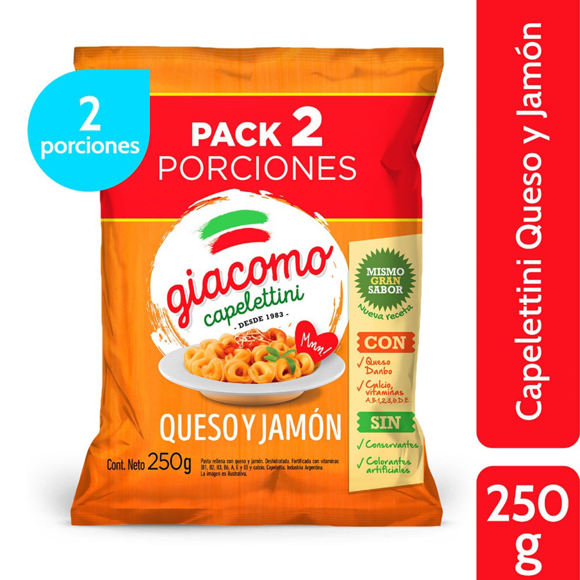 Capelletini Giacomo jamón queso bolsa 250 g.