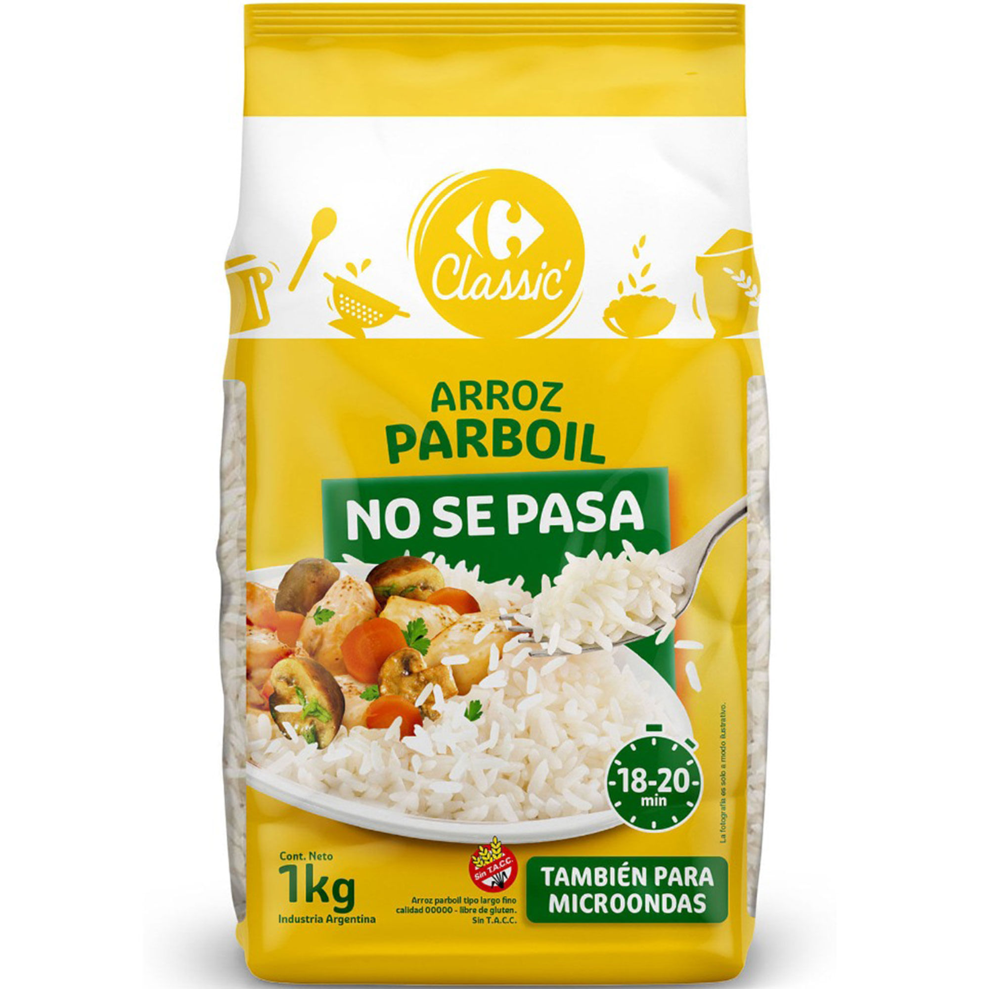 Arroz parboil Carrefour Classic en bolsa 1 kg.