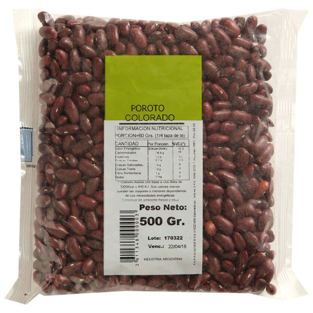 Porotos colorados secos 500 g.