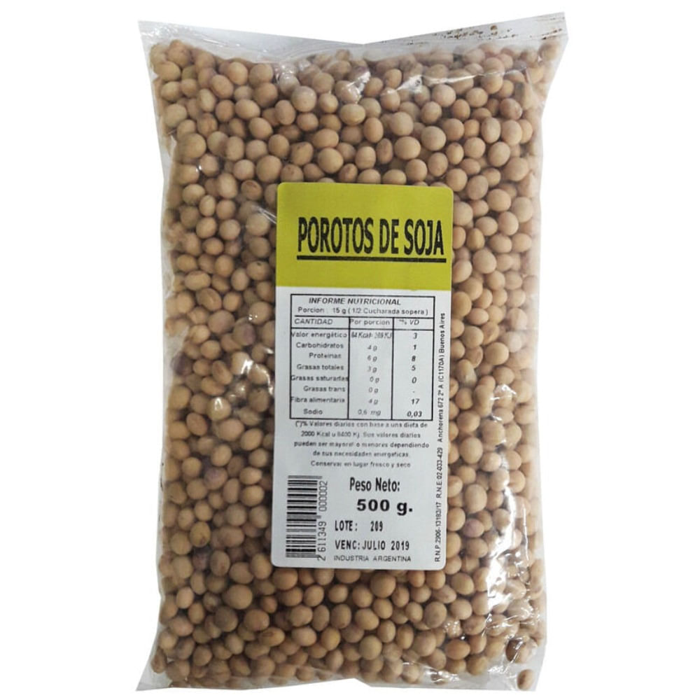 Porotos de soja secos 500 g.