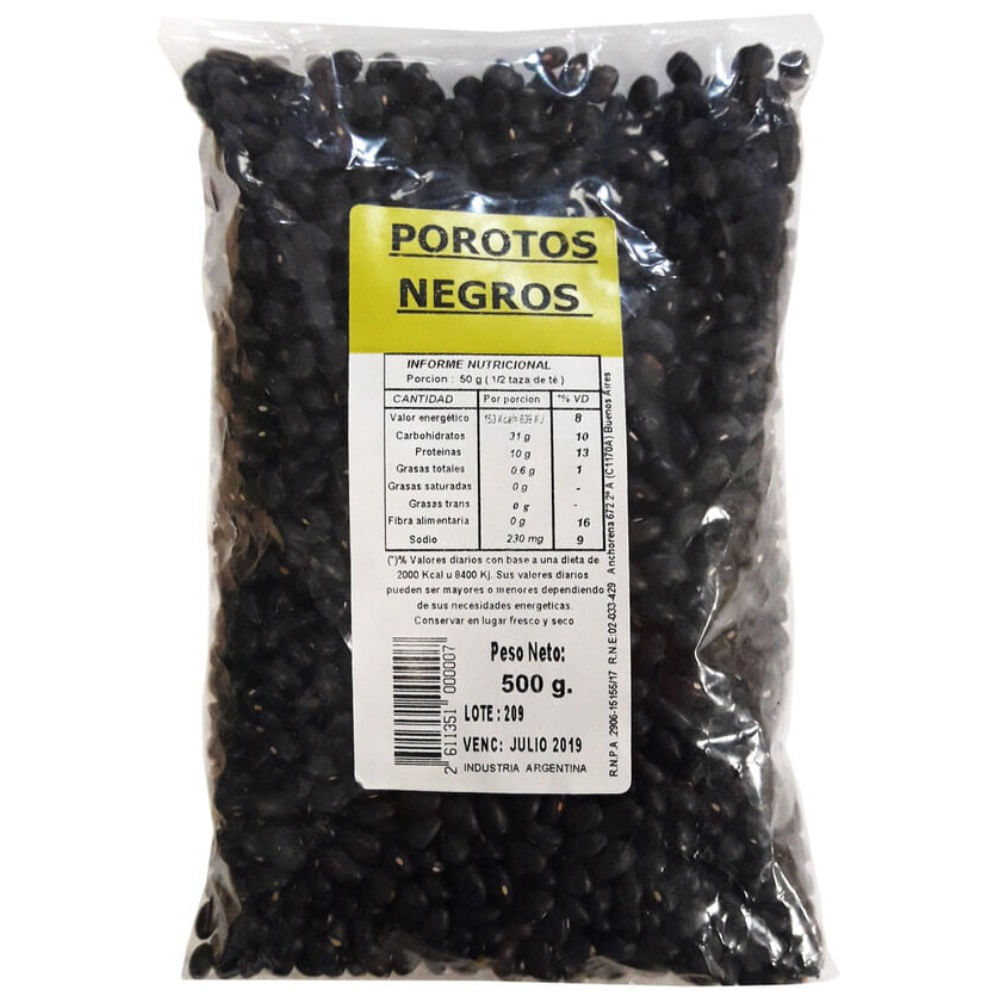 Porotos negros secos 500 g.
