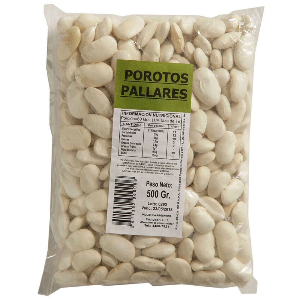 Porotos pallares secos 500 g.