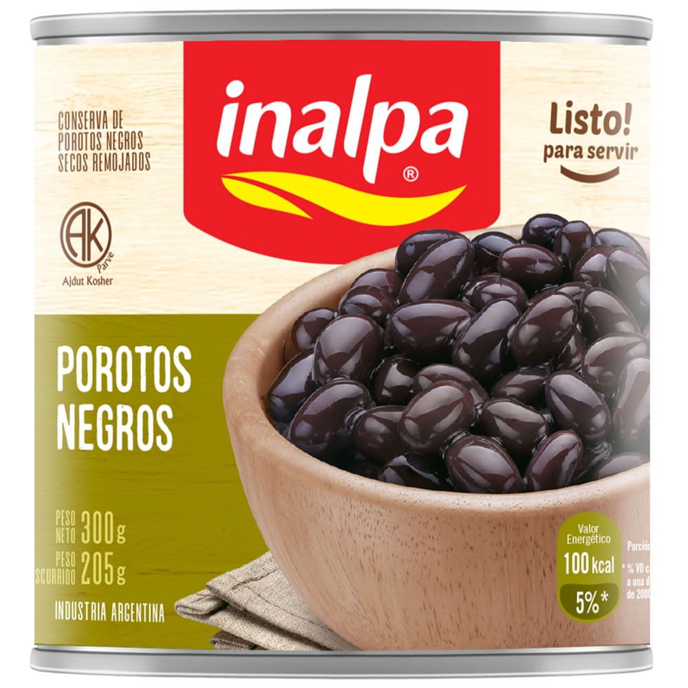 Porotos negros secos remojados Inalpa 300 g.
