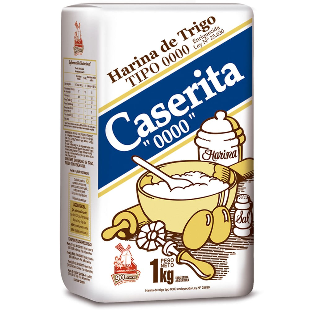 Harina de trigo 0000 Caserita 1 kg.