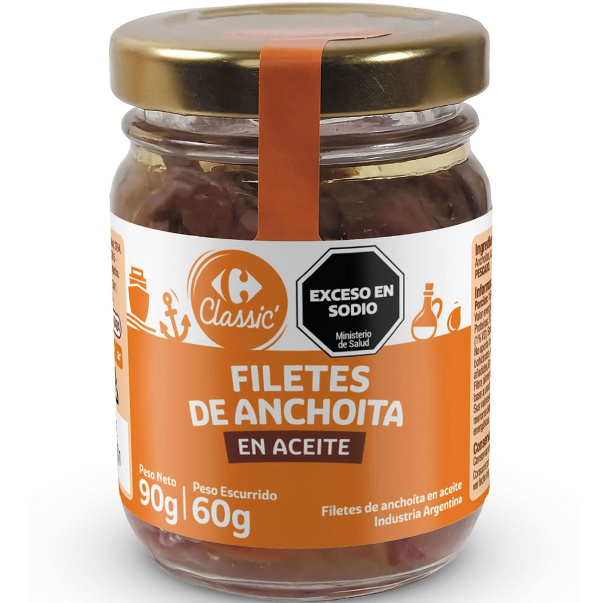 Filet de anchoas en aceite Carrefour Classic 90 grs