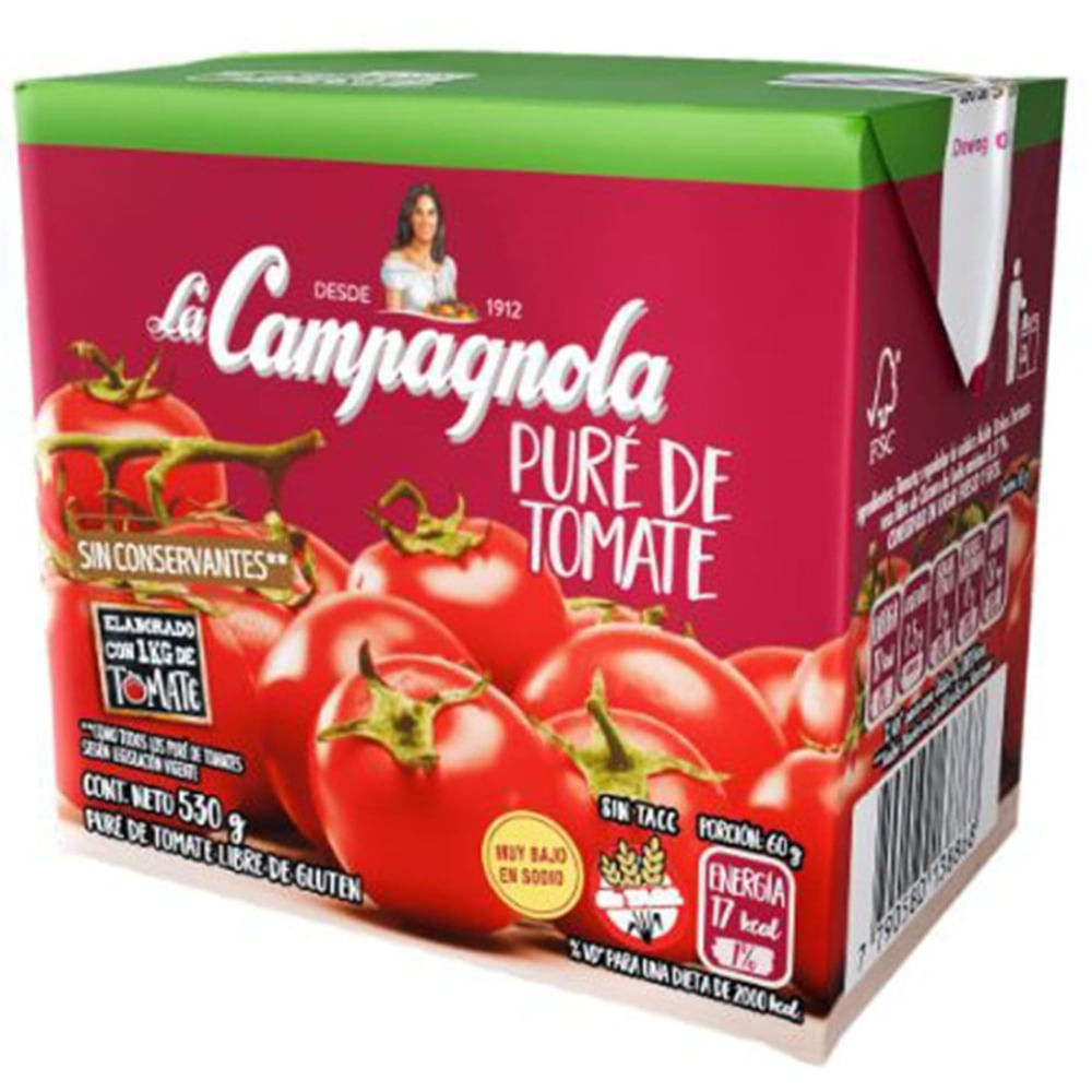 Puré de tomate La Campagnola tetra 530 g.