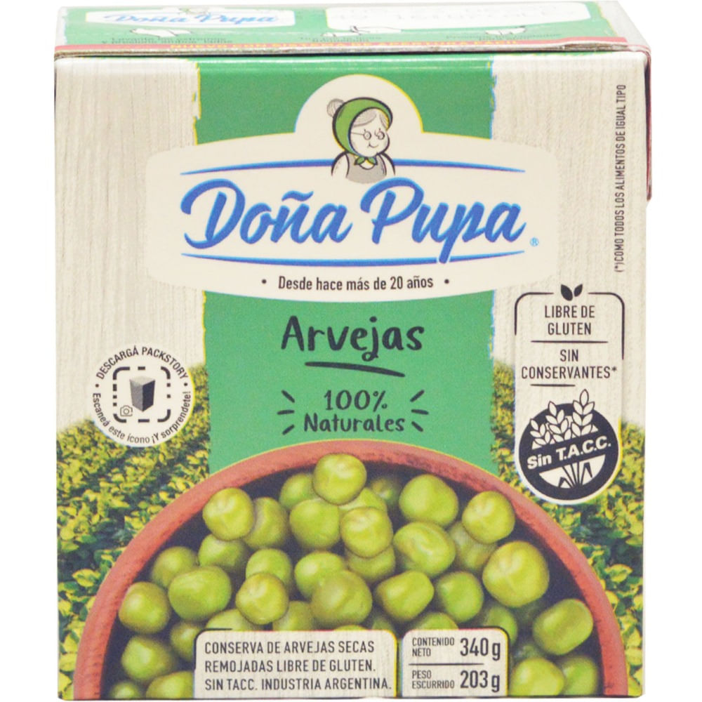 Arvejas secas remojadas Doña Pupa tetra 340 g.