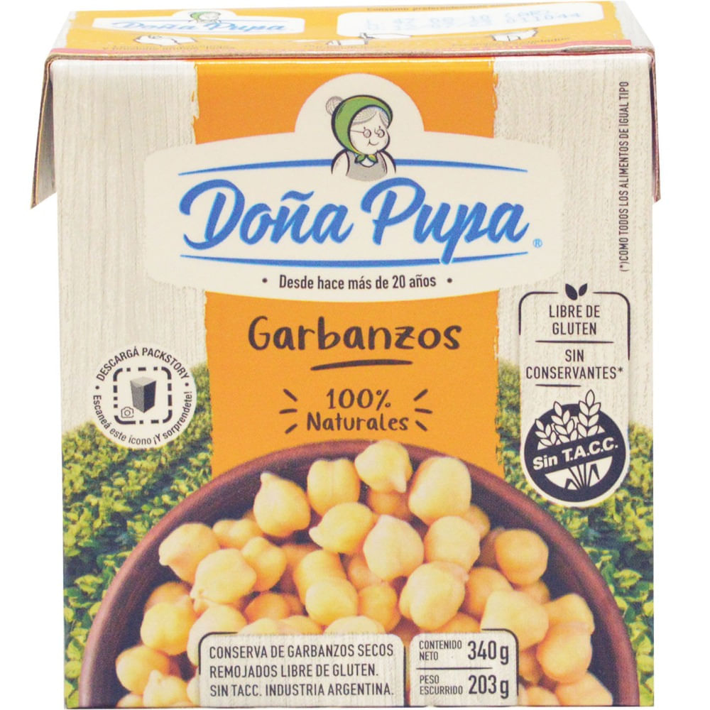 Garbanzos secos remojados Doña Pupa tetra 340 g.