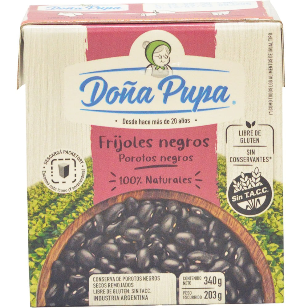 Porotos negros secos remojados Doña Pupa tetra 340 g.