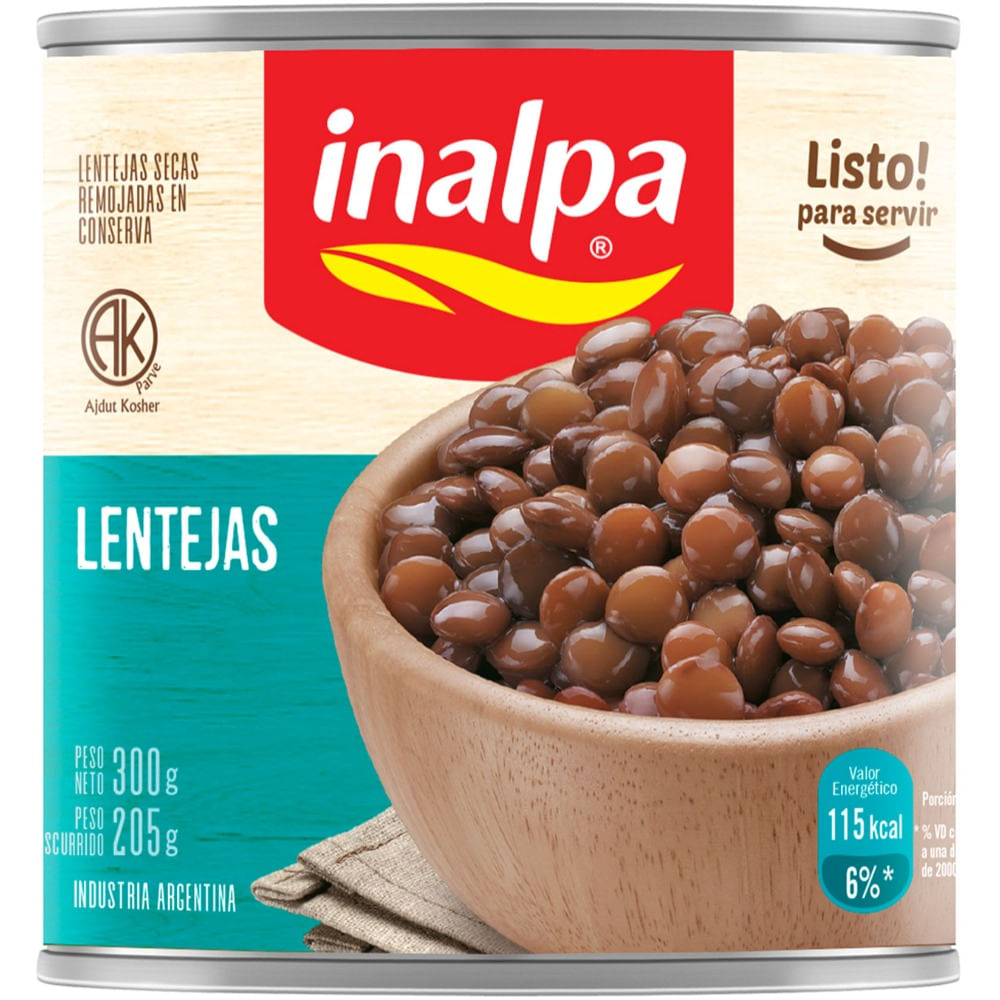 Lentejas secas remojadas Inalpa lata 300 g.