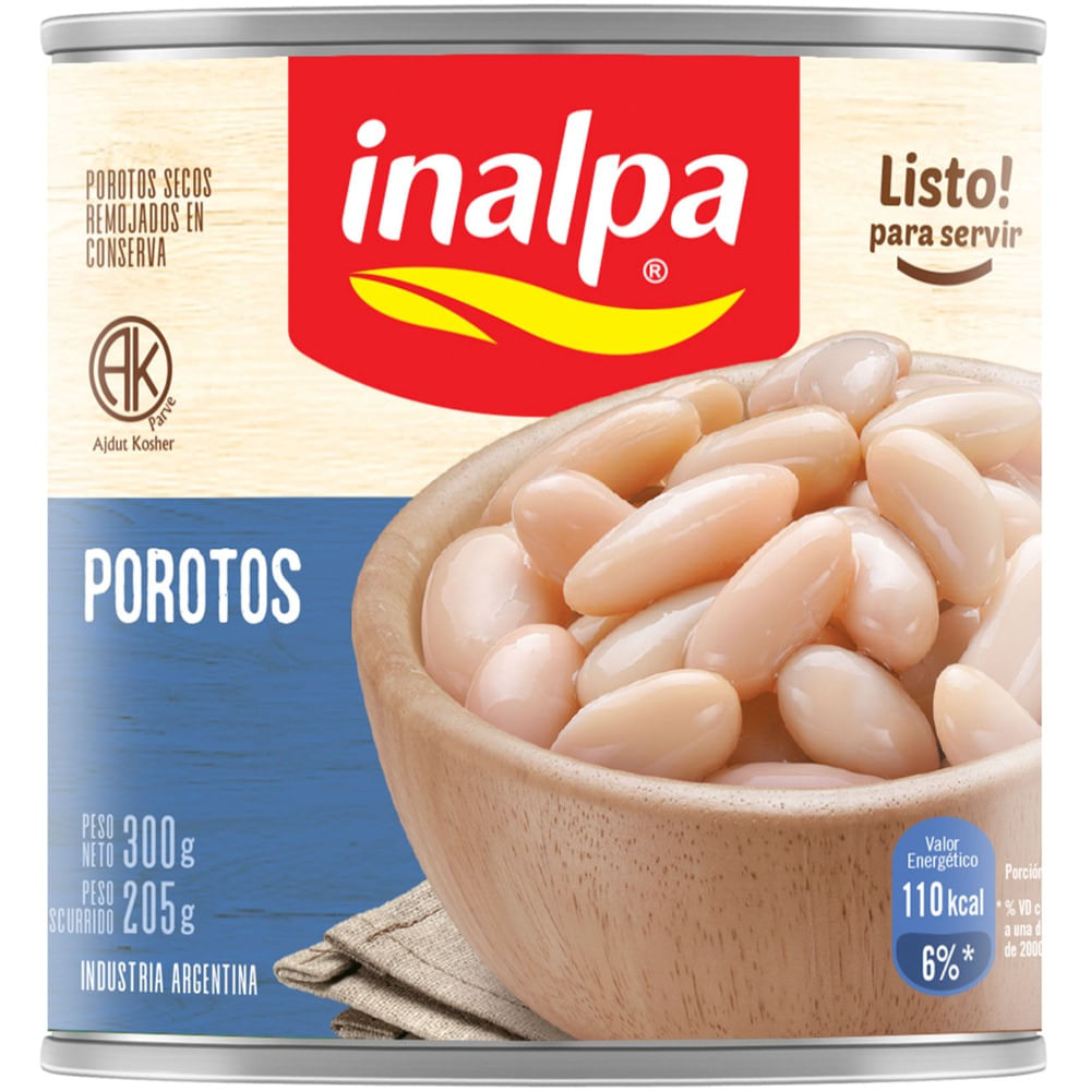 Porotos secos remojados Inalpa lata 300 g.