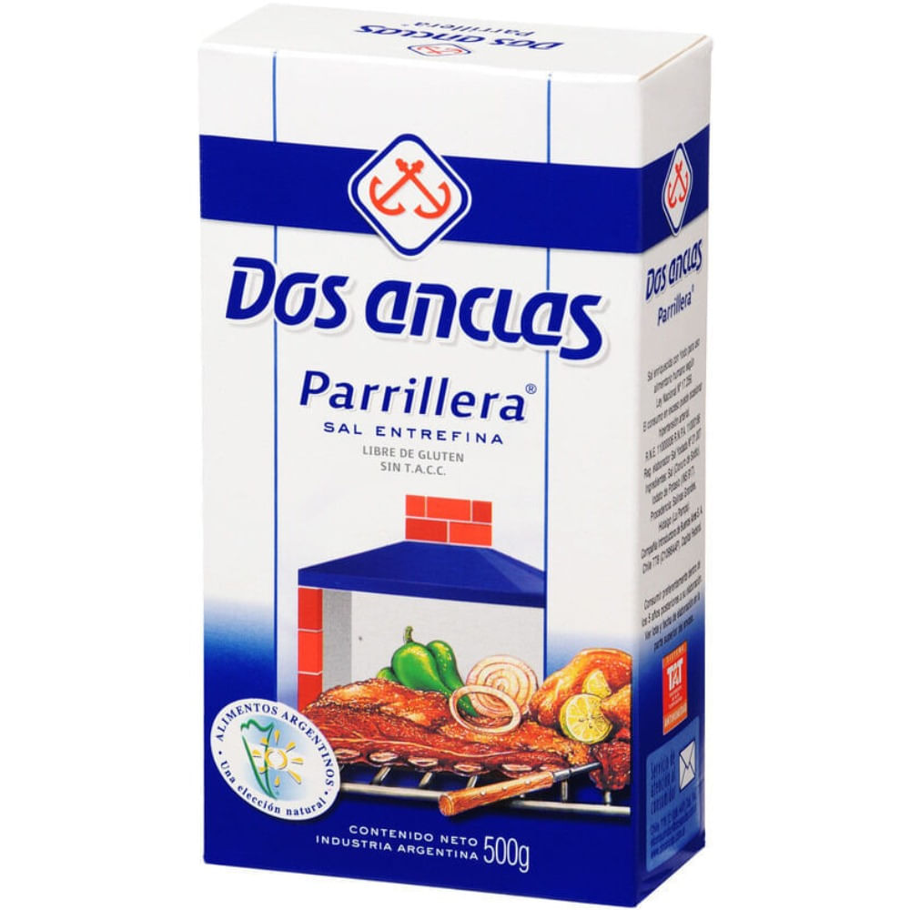 Sal parrillera Dos Anclas caja 500 g.