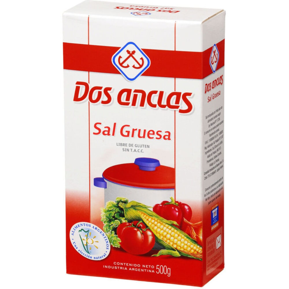 Sal gruesa Dos Anclas caja 500 g.