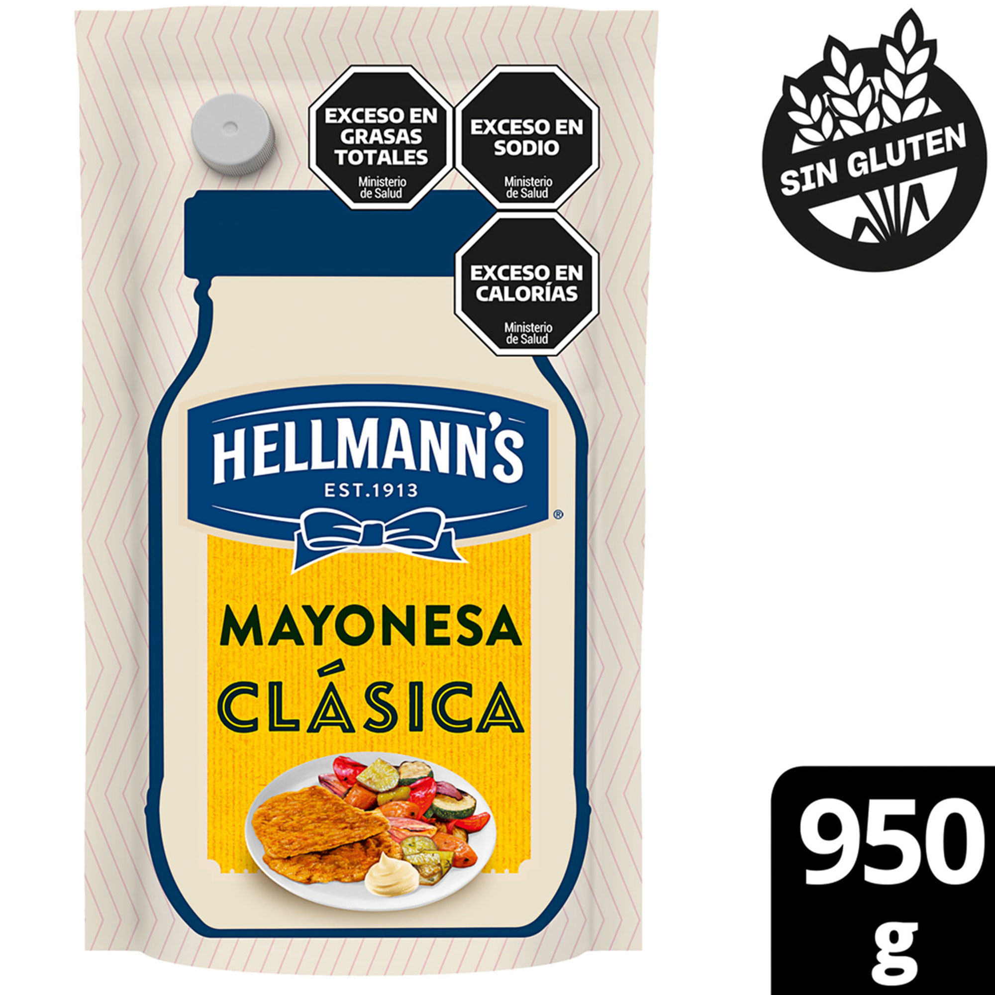 Mayonesa clásica Hellmanns sin tacc doypack 950 g.