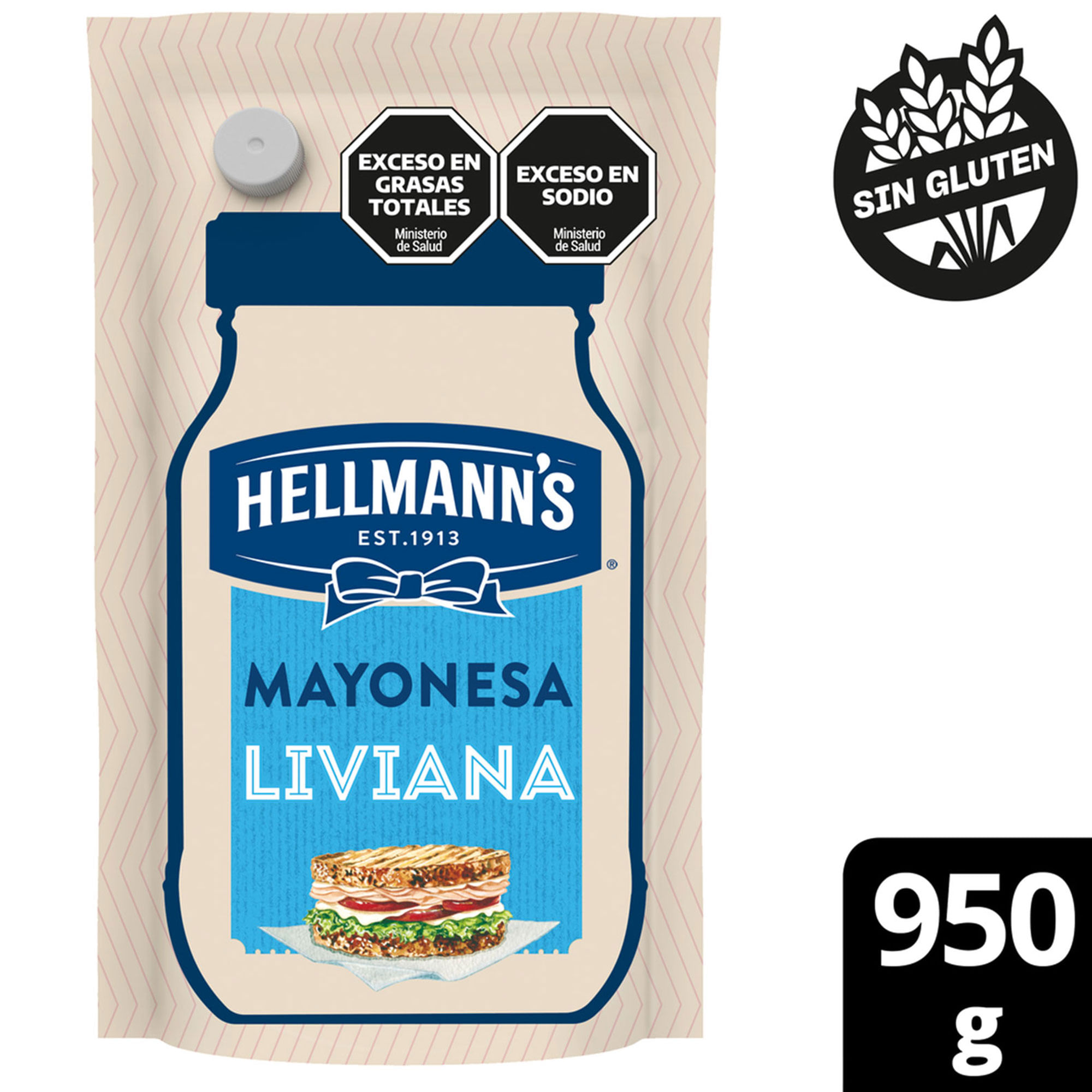 Mayonesa liviana Hellmanns doypack 950 g.