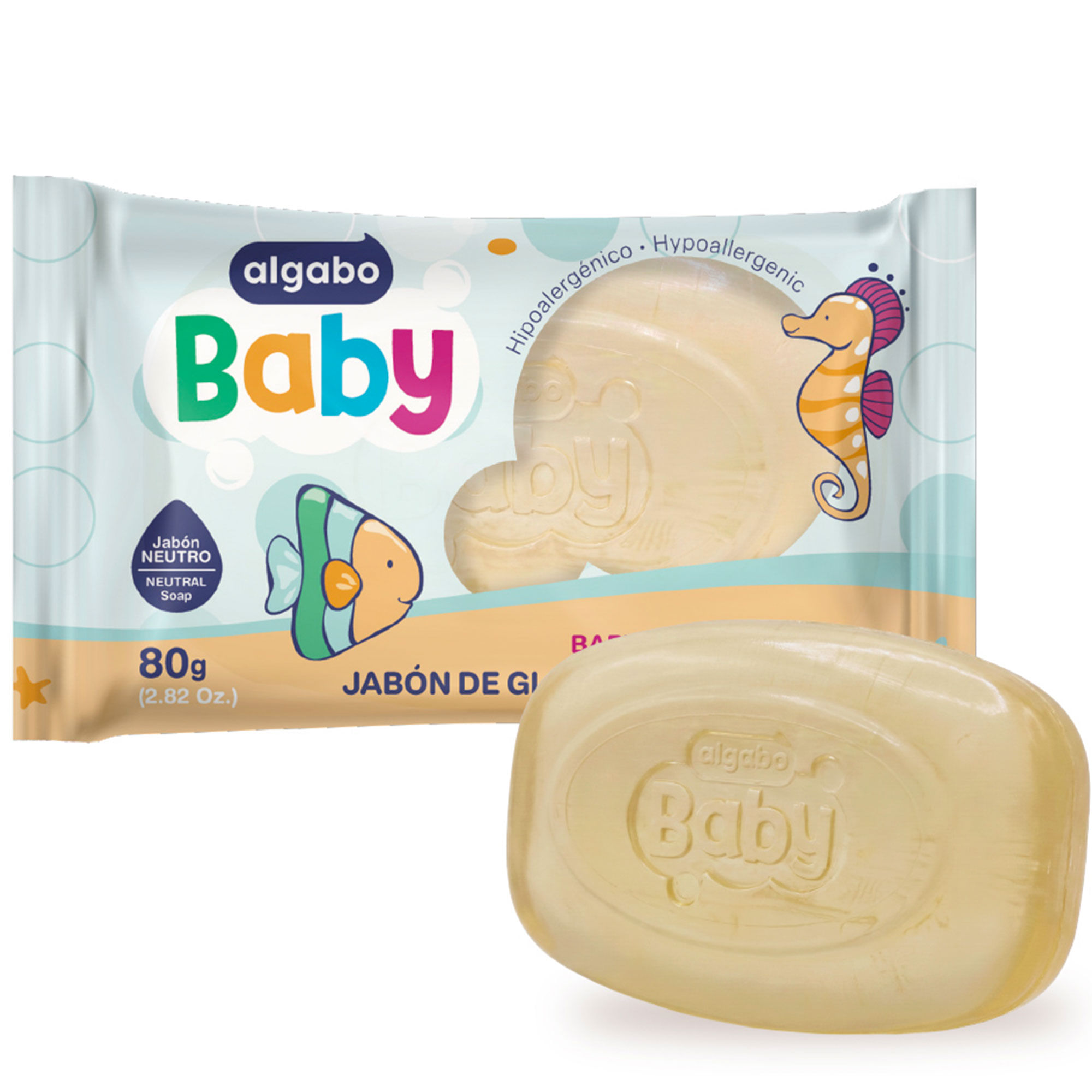 Jabón de glicerina neutro para bebé Algabo 80 grs