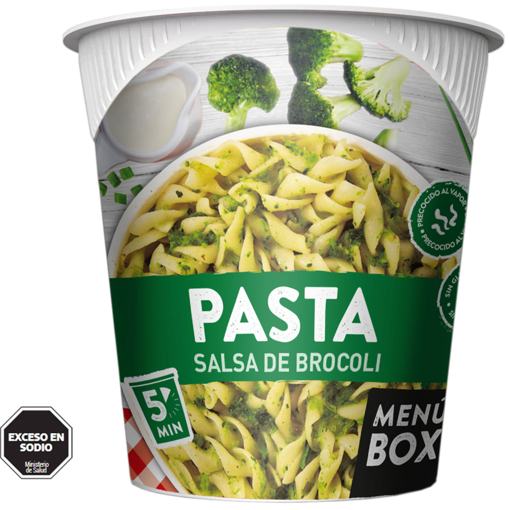 Fideos con salsa de brocoli y espinaca Box vaso 64 g.