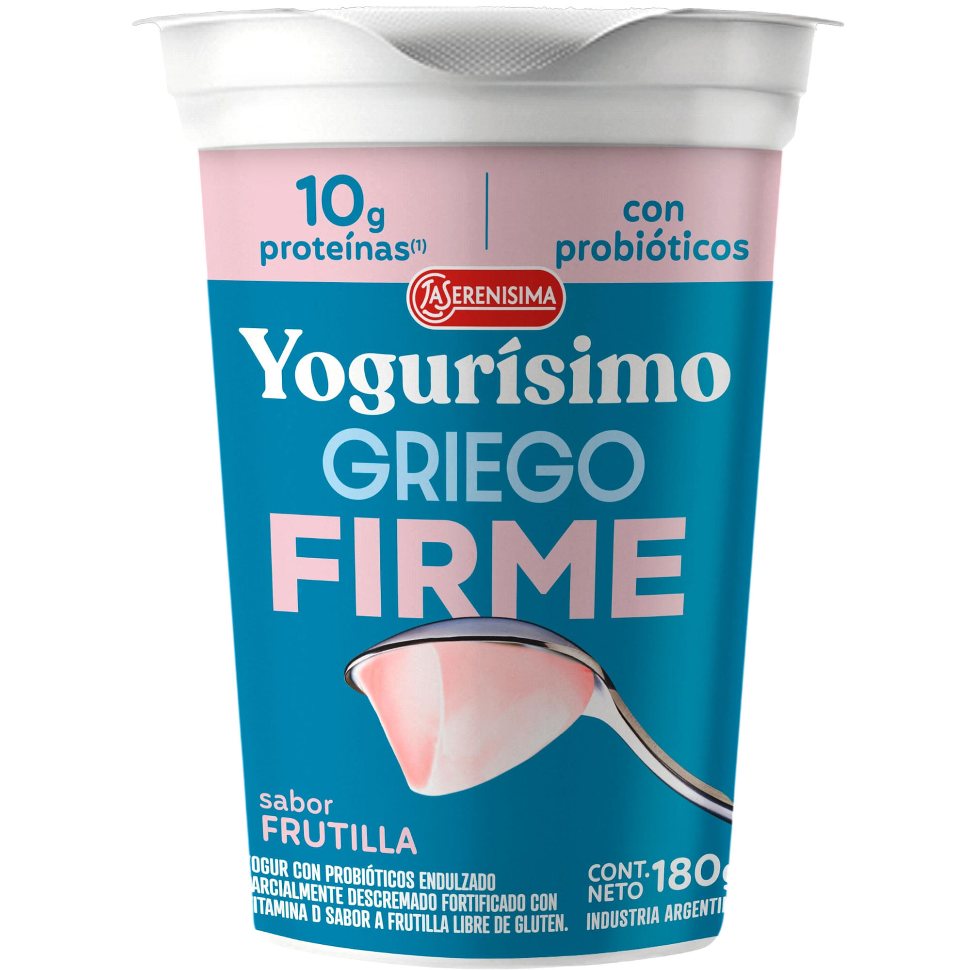 Yogur griego firme Yogurísimo sabor frutilla pote 180 grs
