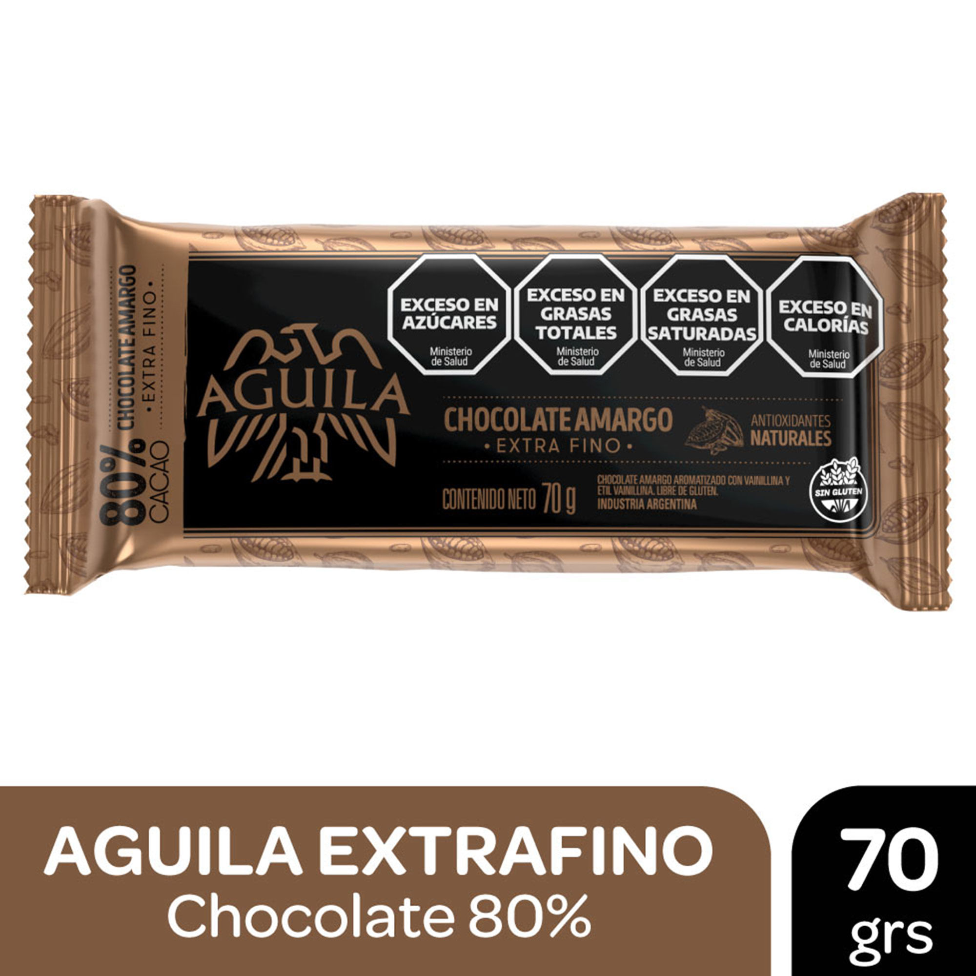 Chocolate amargo extra fino 80% Aguila 70 grs