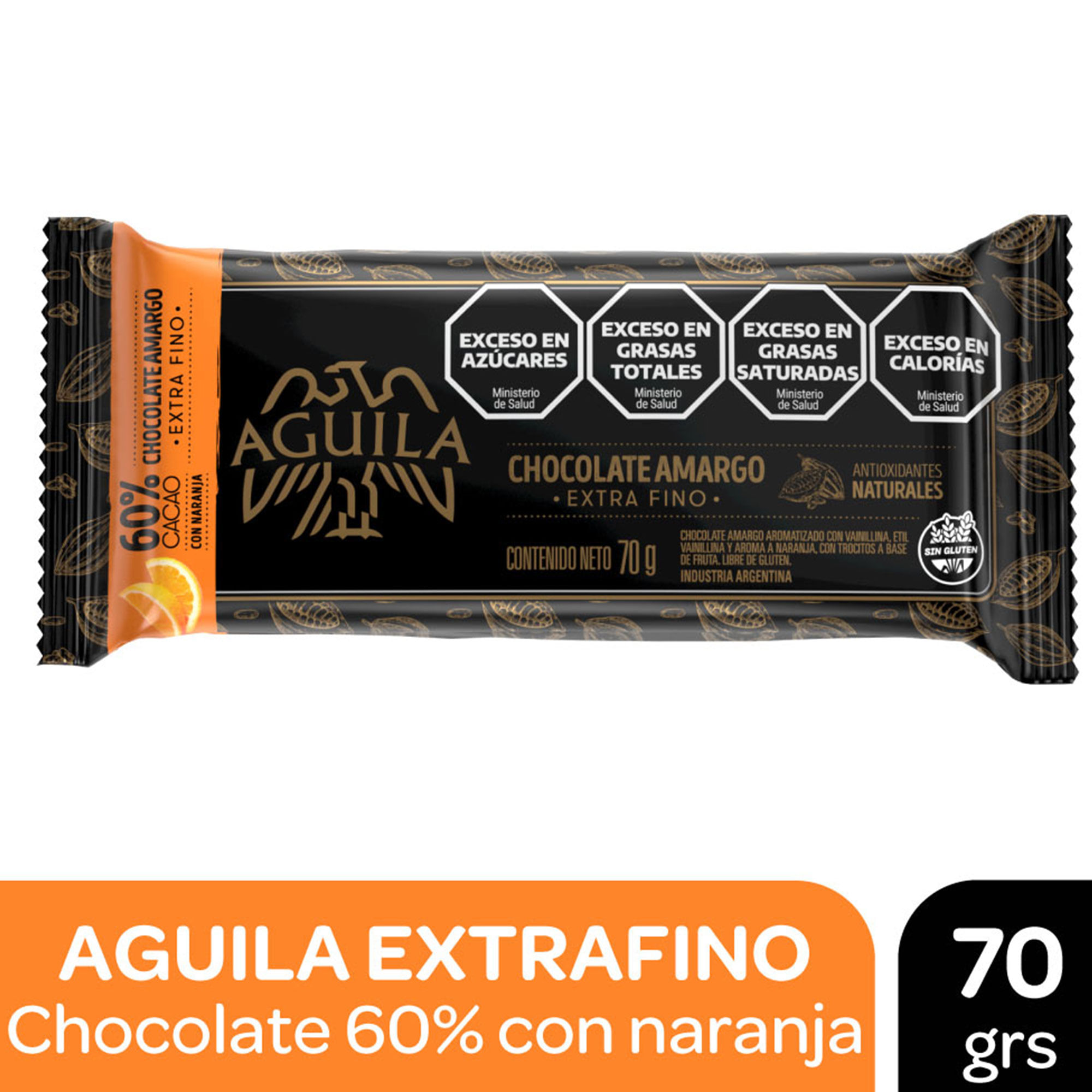Chocolate amargo con naranja 60% Aguila 70 grs